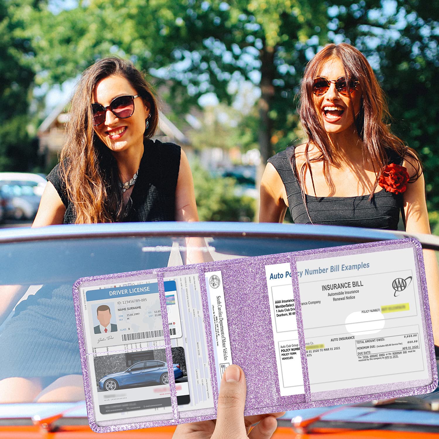 Dmluna Car Registration And Insurance Holder, Folio Leather Vehicle Card Document Glove Box Organizer, Driver License Cards, Gli