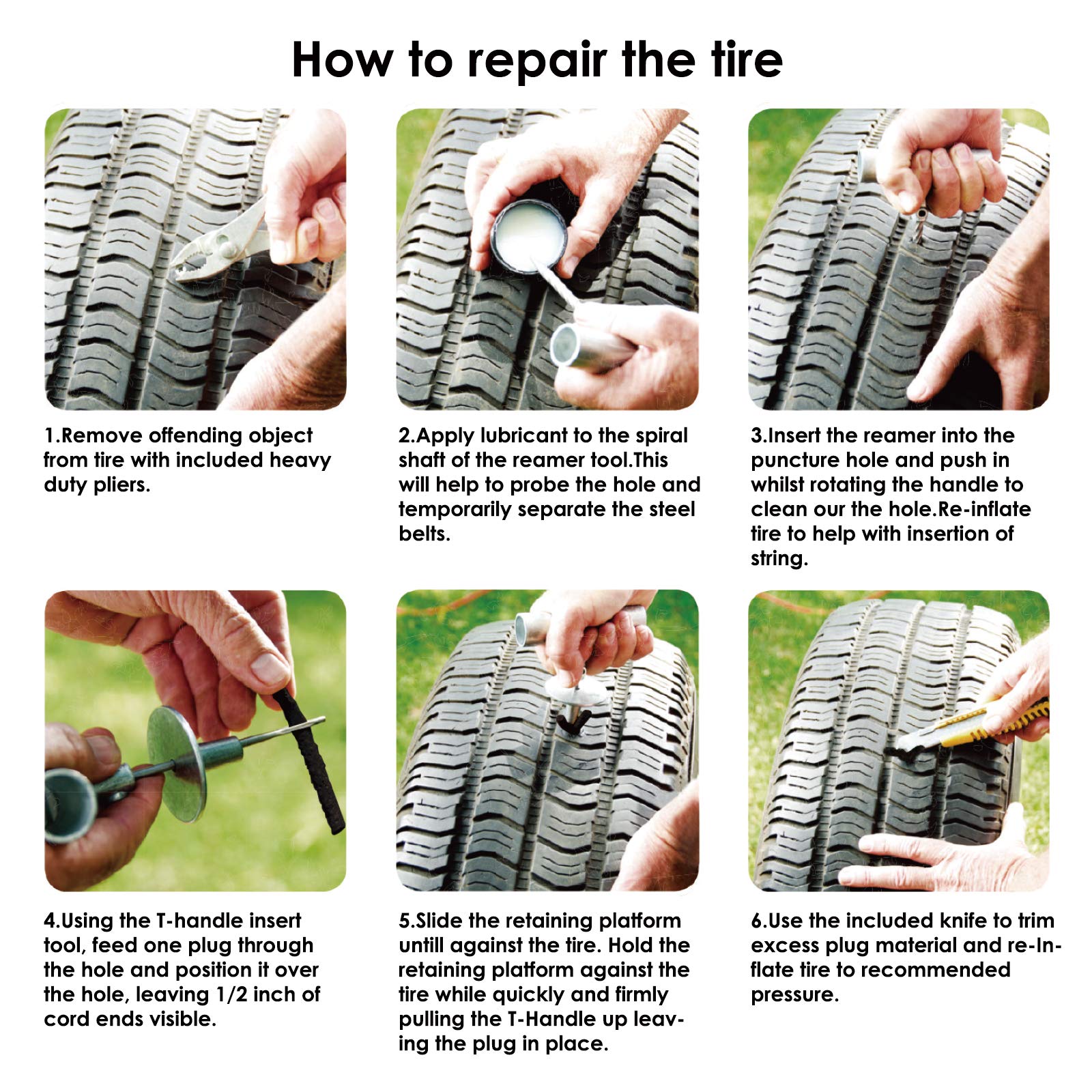 Handfly Tire Repair Kit, 34Pcs Heavy Duty Tire Plug Kit, Universal Tire Repair Tool Kit To Fix Punctures And Plug Flats Tire Patch Kit For Car, Motorcycle, Truck, Tractor, Trailer, Arb, Atv, Rv, Suv