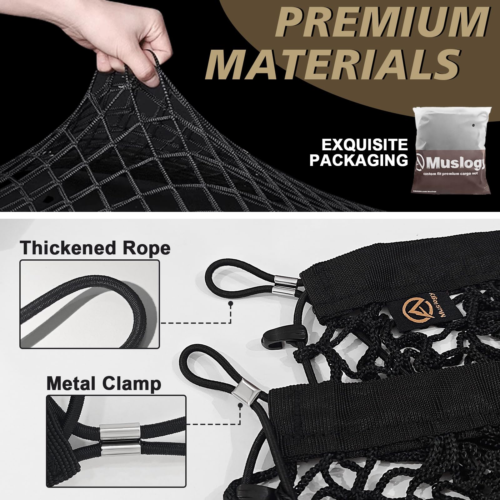 Muslogy Envelope Style Trunk Cargo Net Compatible With 2021-2024 2025 Jeep Grand Cherokee L Accessories Custom Fit Trunk Organiz