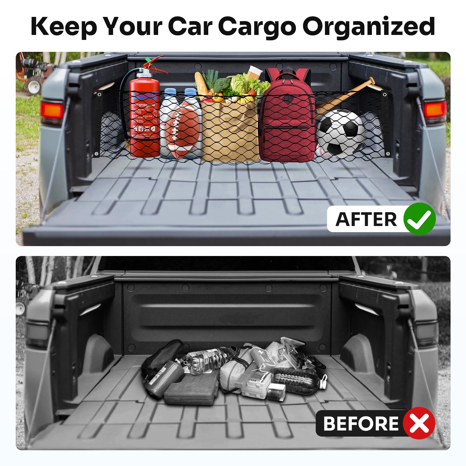 Canvcle Truck Bed Cargo Net for 2022-2025 Rivian R1T/R1S Accessories Envelope Style Mesh Trunk Net Organizer and Storage Stretch