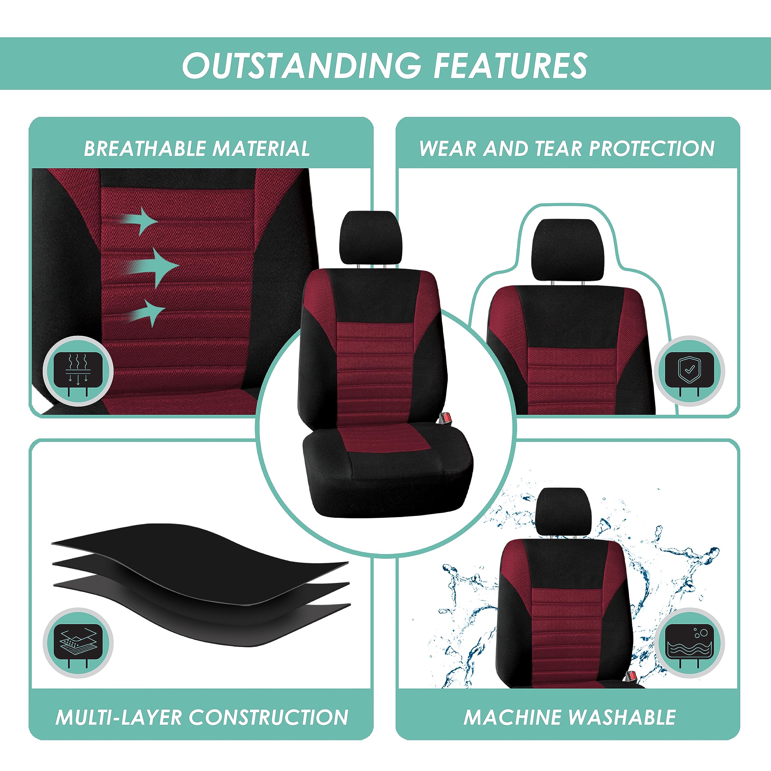 FH Group Car Seat Covers Front Set Premium 3D Air Mesh - Low Back Car Seats with Removable Headrest, Universal Fit, Airbag Compa