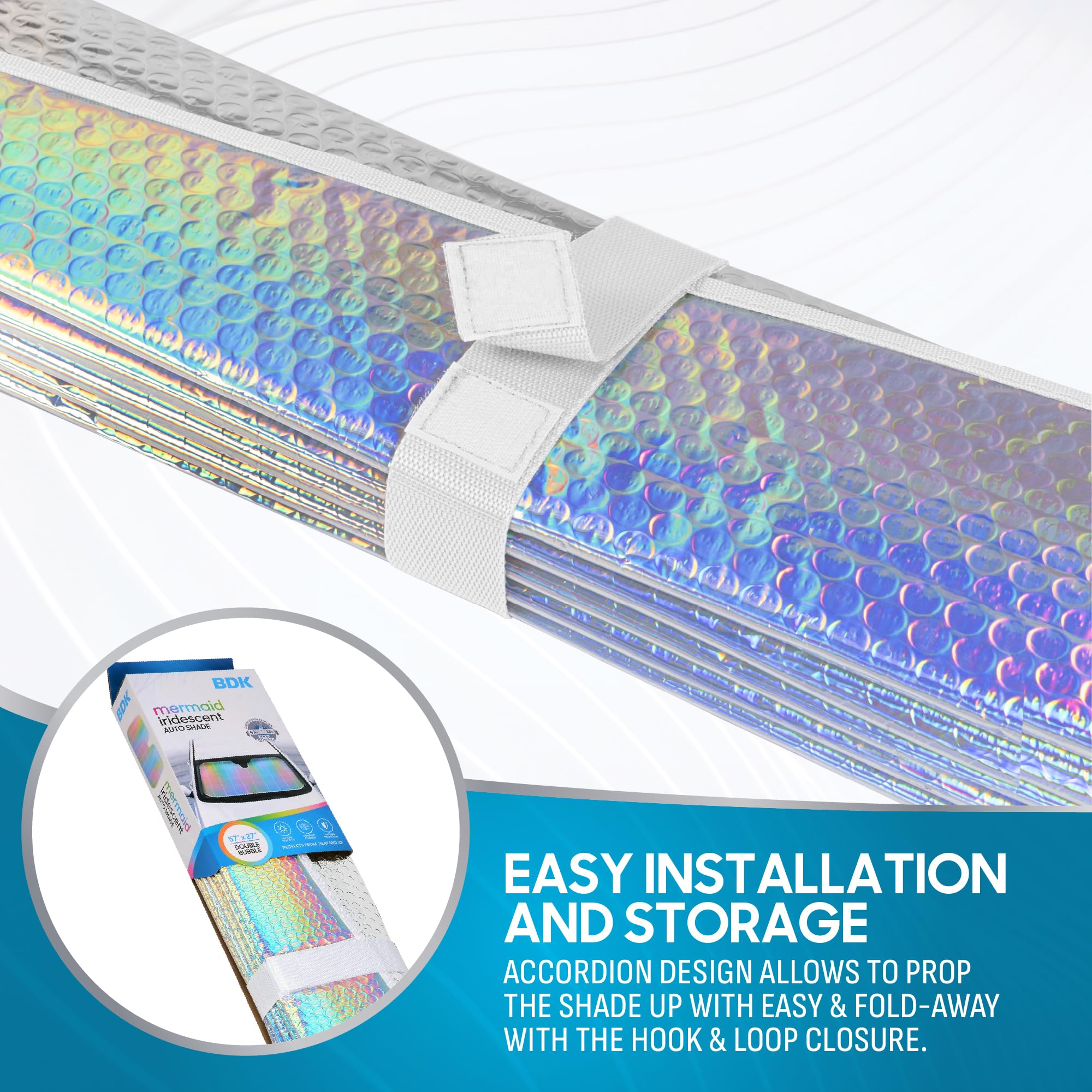 Bdk Iridescent Mermaid, Hologram Foil, Chameleon Front Windshield Sun Shade, Double Bubble Accordion Folding Auto Sunshade For C