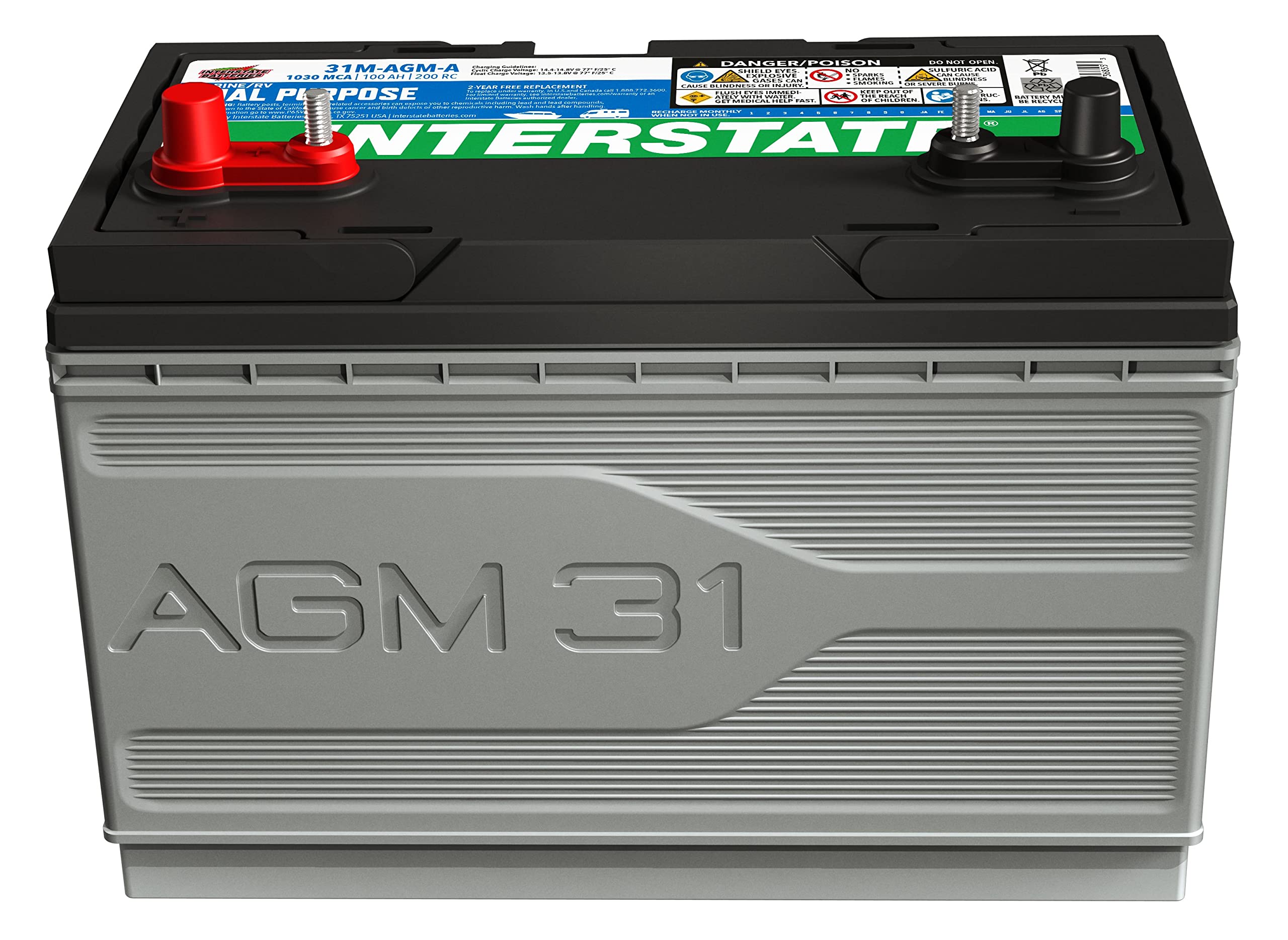 Interstate Batteries Marine/RV Battery 12V 100Ah 825CCA Dual Purpose Power Pure Lead AGM RV & Marine Starting Replacement Batter