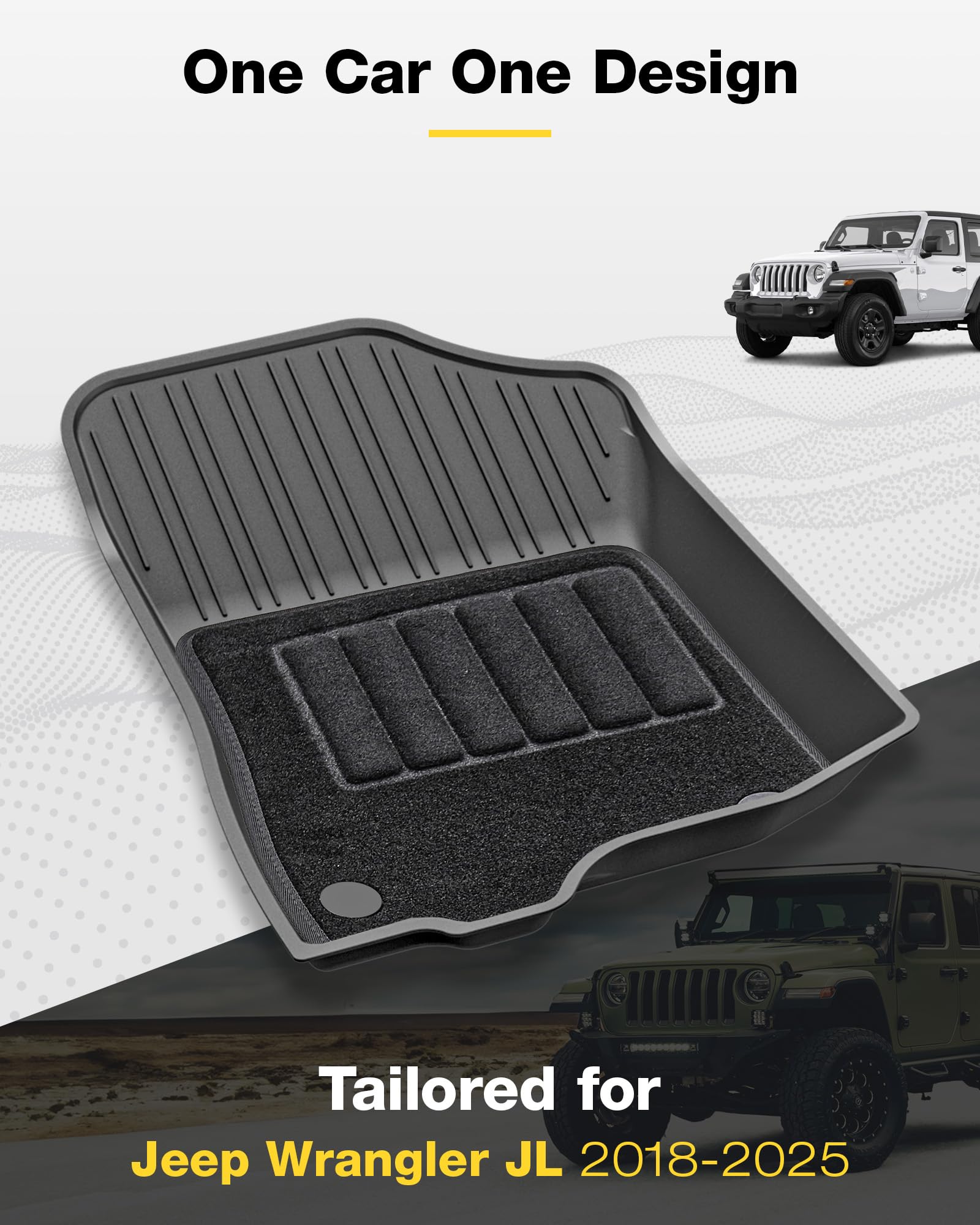 3W Floor Mats&Cargo Liner with Carpets on TOP Fit for Jeep Wrangler JL 2018-2024 2025 Unlimited 4-Door Sahara Willys Rubicon Wit