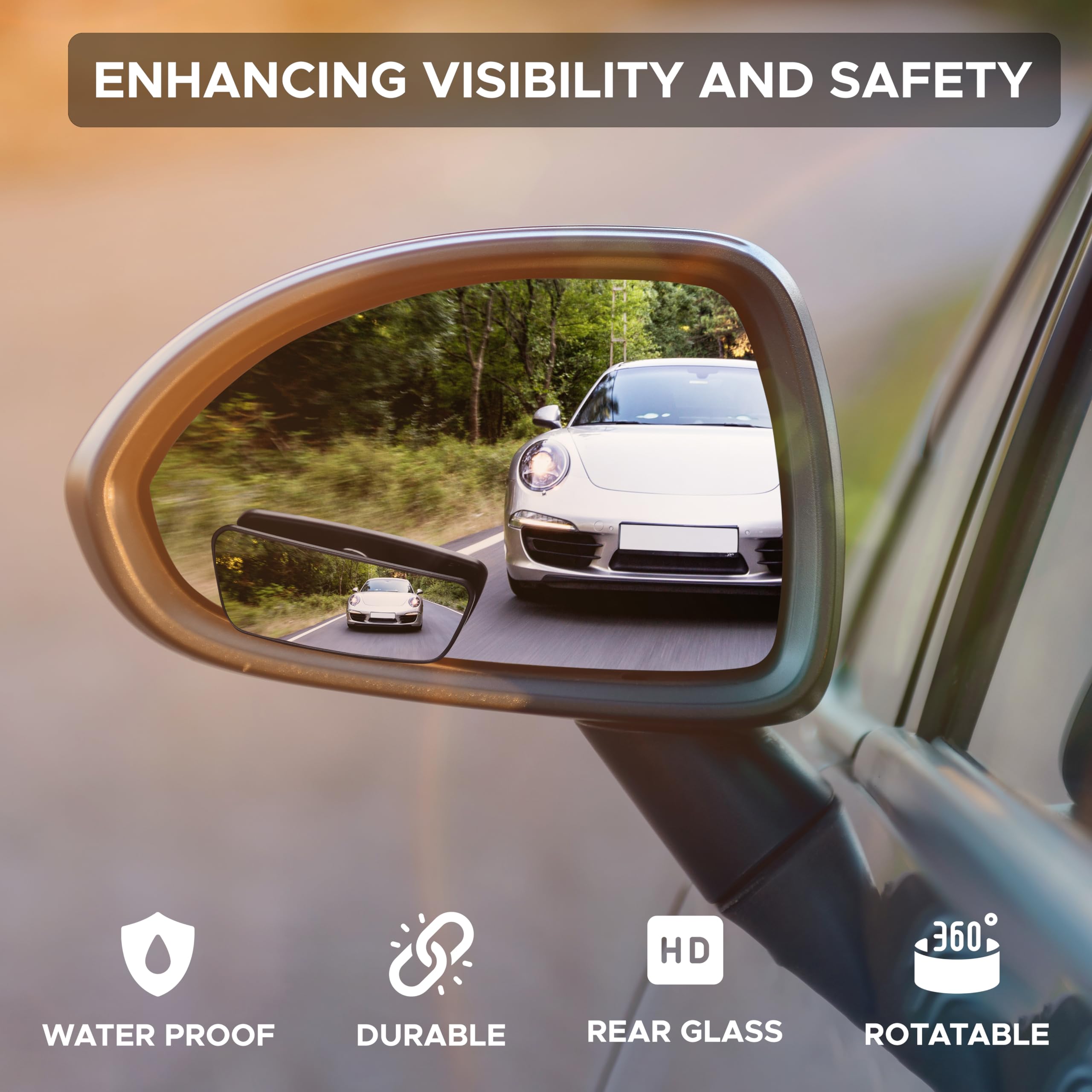 Econour Car Blind Spot Mirror (2 Pack) - 2'' Rectangle Hd Convex Rear View, Wide Angle Adjustable For Suvs & Trucks