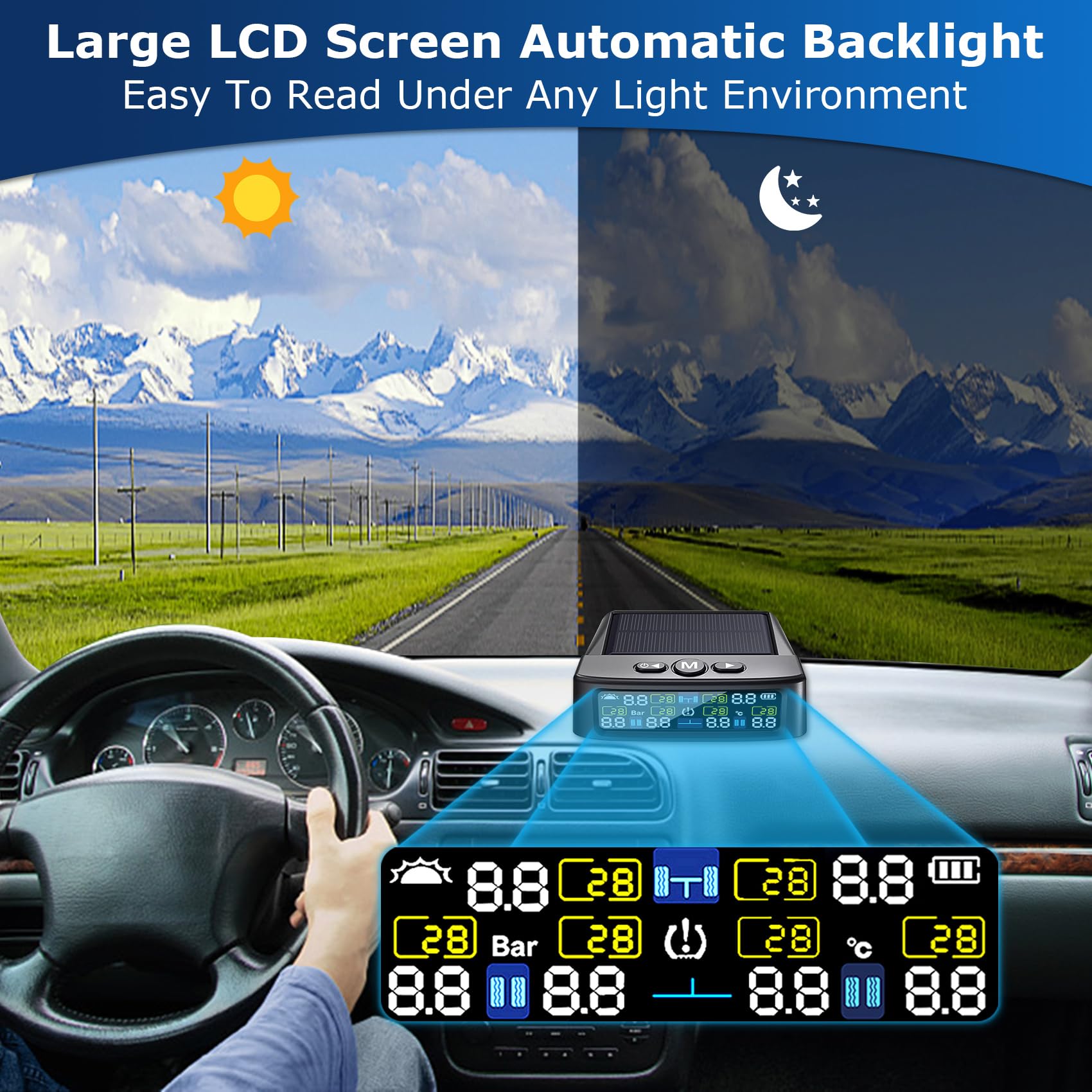 RV Tire Pressure Monitoring System, Tire Pressure Monitor with Solar Charge, TPMS with 6 Sensors & 6 Alarm Modes, M12-3 TPMS Upd