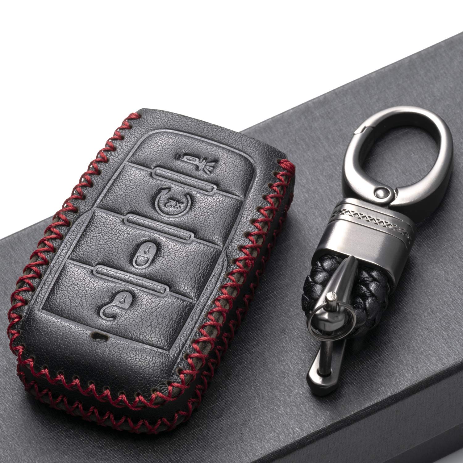 Vitodeco Genuine Leather Smart Key Fob Case Cover Protector Compatible with RAM 1500, RAM 2500, RAM 3500 2019 - 2025 (4-Button,