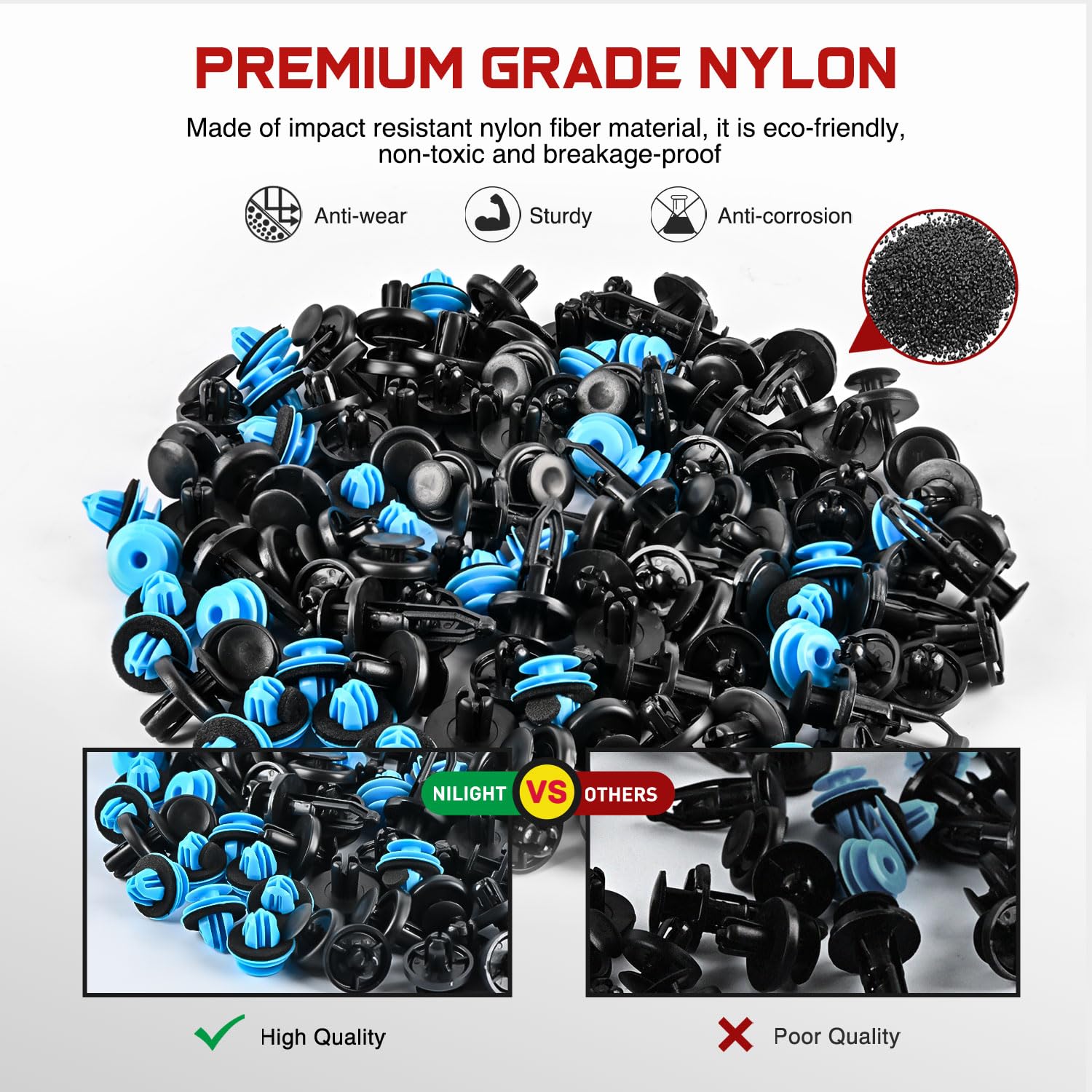 Nilight 148Pcs Front Fender Liner Trim Panel Retainer Applications For Toyota 90467-10183 90467-10188 90467-07215 52161-02020 4-