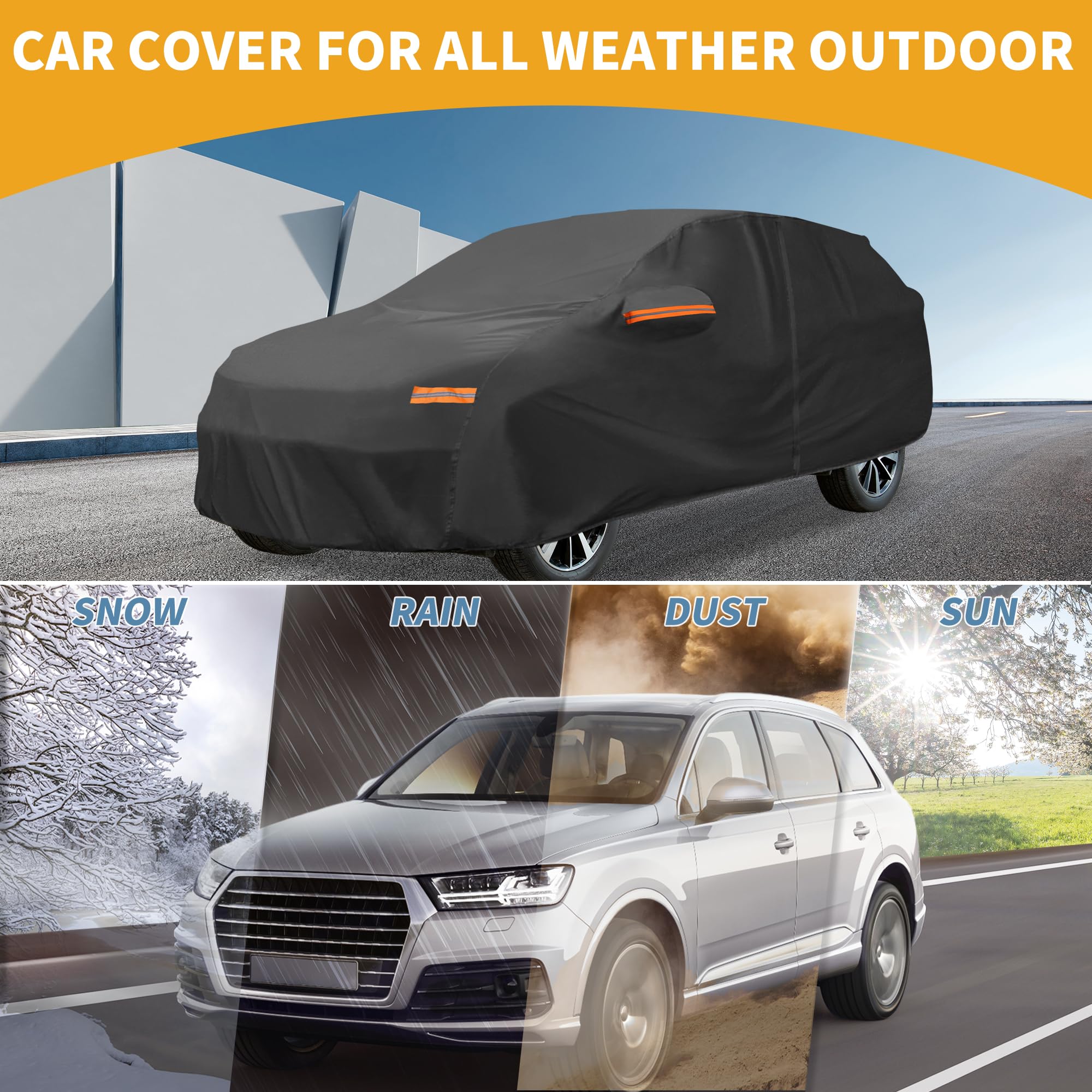 Partuto Universal Car Cover Waterproof All Weather 190T-PU, UV Sun Rain Protection, Fits for SUV Length 191''-200'', with Left S