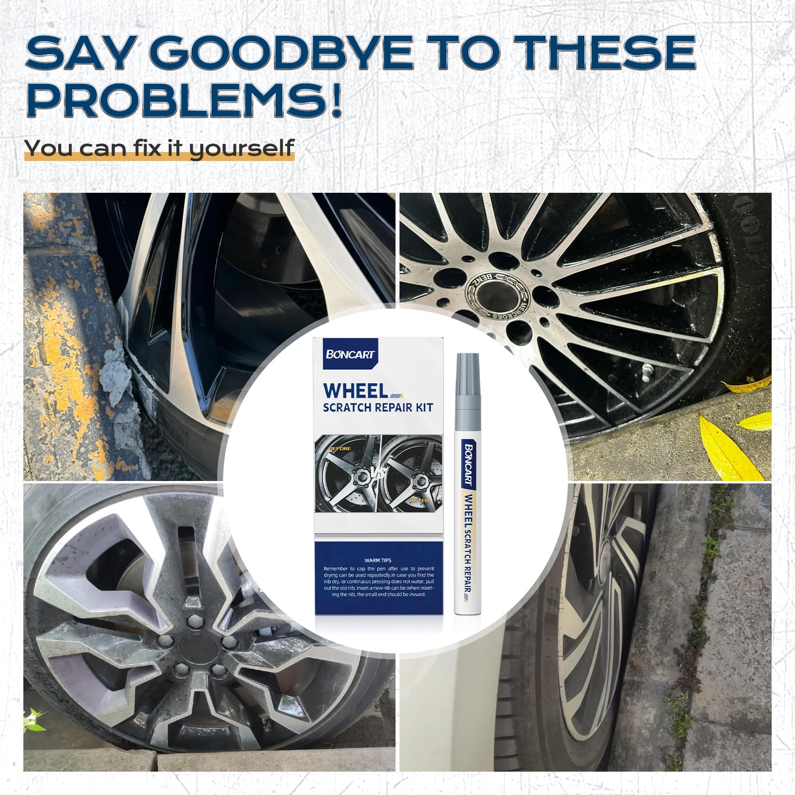 Boncart Wheel Scratch Repair Kit, Rim Touch Up Paint, Wheel Paint Pen for Curb Rash, Metal Paint for Car Wheel Scratch Quick Rep