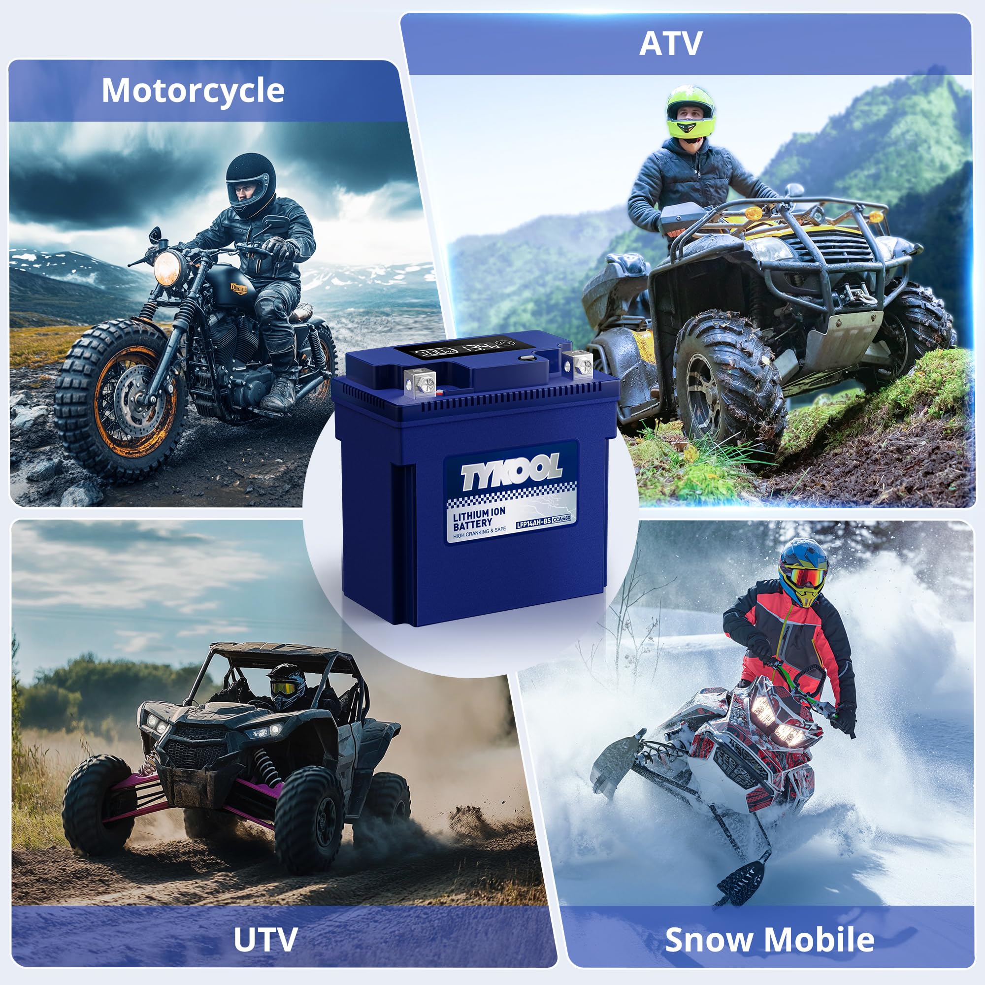 Tykool Ytx14Ah-Bs High Performance Lifepo4 Lithium Atv Battery,12V 8Ah,480Cca,5X Longer Life,Digital Readout,Fits For Polaris Sp