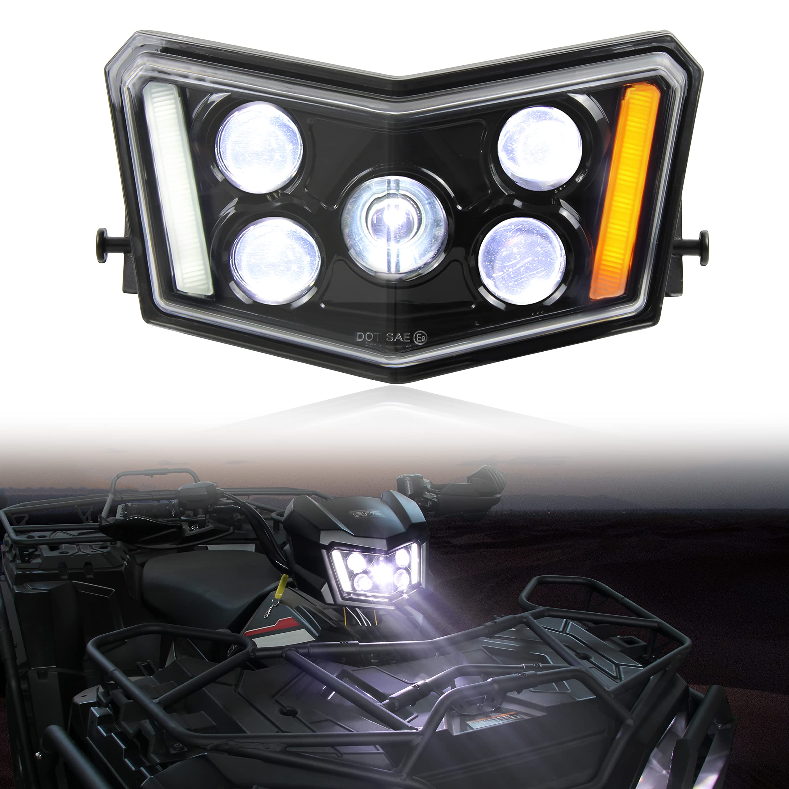 SAUTVS LED HeadLight Assembly for Polaris Sportsman 17-25, LED Head light Front Lamp with High Beam DRL Turn Signal Light for Po