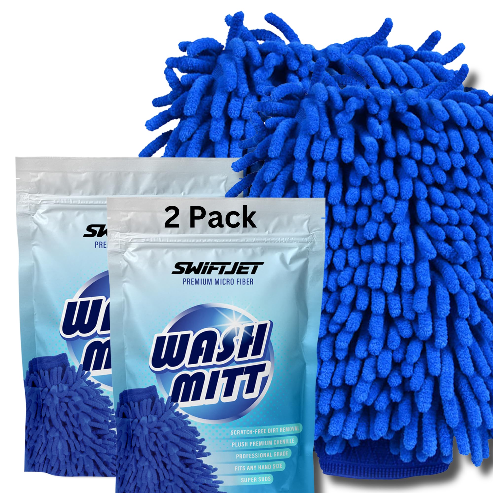 Ultra Plush Microfiber Car Wash Mitt - Scratch-Free, Lint-Free, Extra Absorbent, Machine Washable - Detailing Chenille Cleaning 