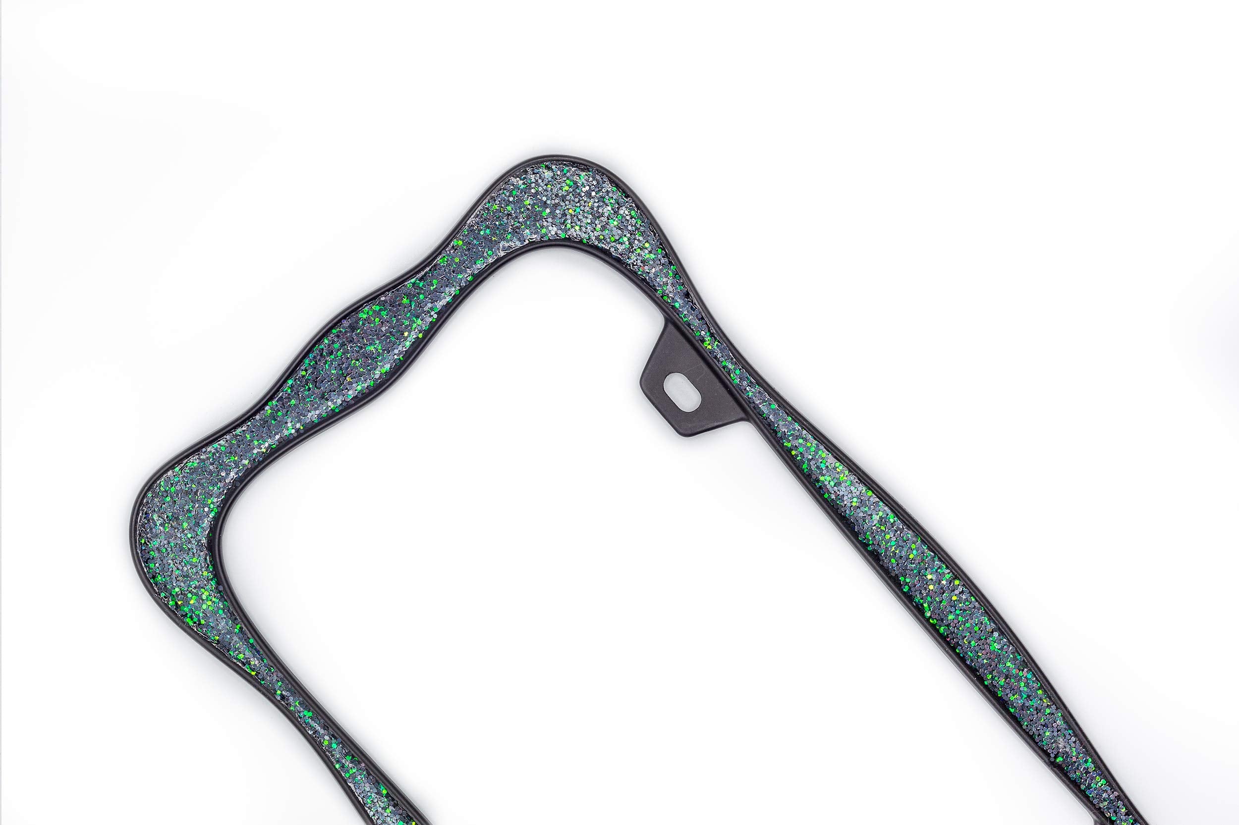 Creathome 3D Shining License Plate Frame, Black Powder Coated With Starry Sky Chunky Gliter, Pure Zinc Alloy Metal