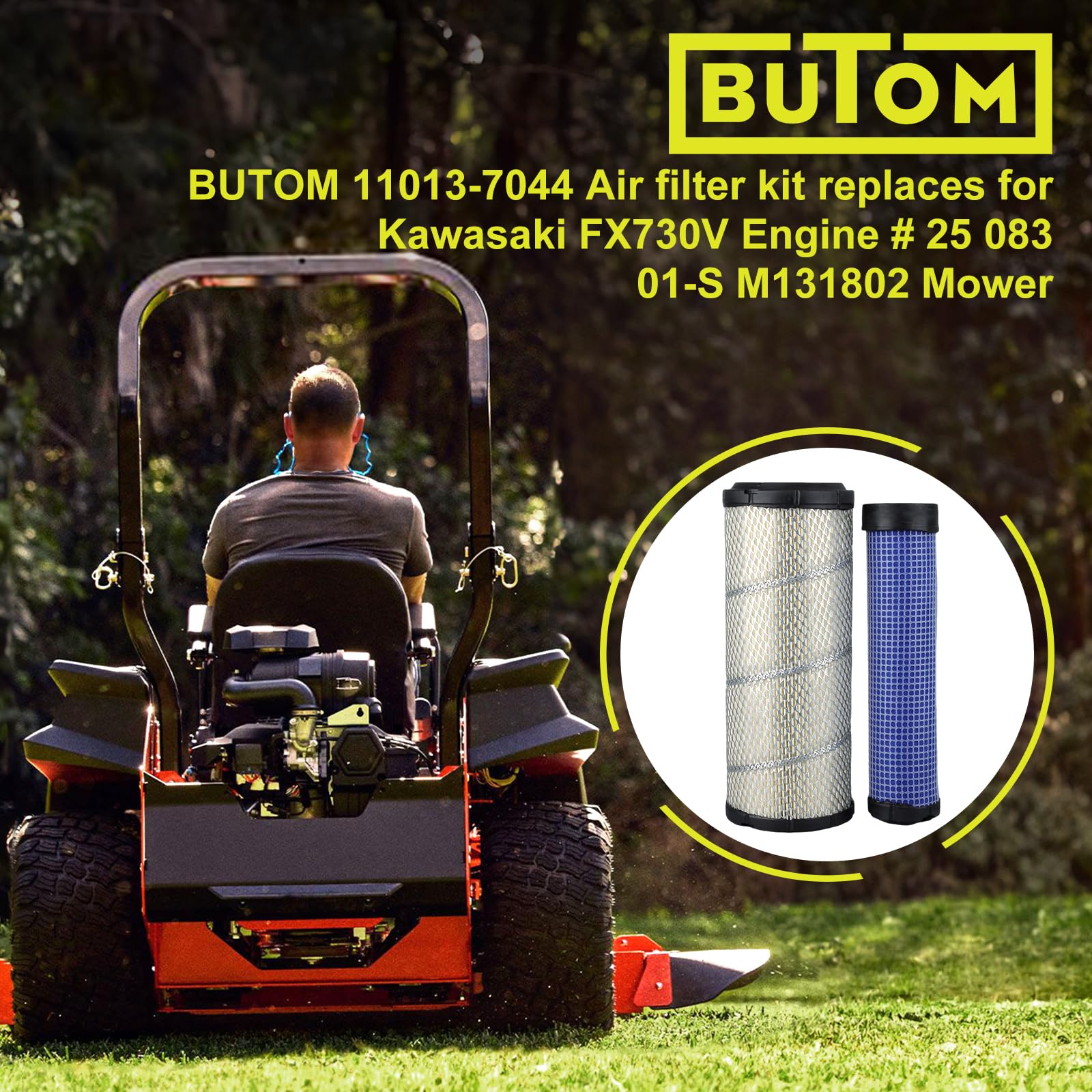 Butom 11013-7044 11013-7045 Outer Inner Air Filter For Kohler 25 083 01-S 25 083 04-S 841497 821136 M131803 M131802 Kawasaki 110