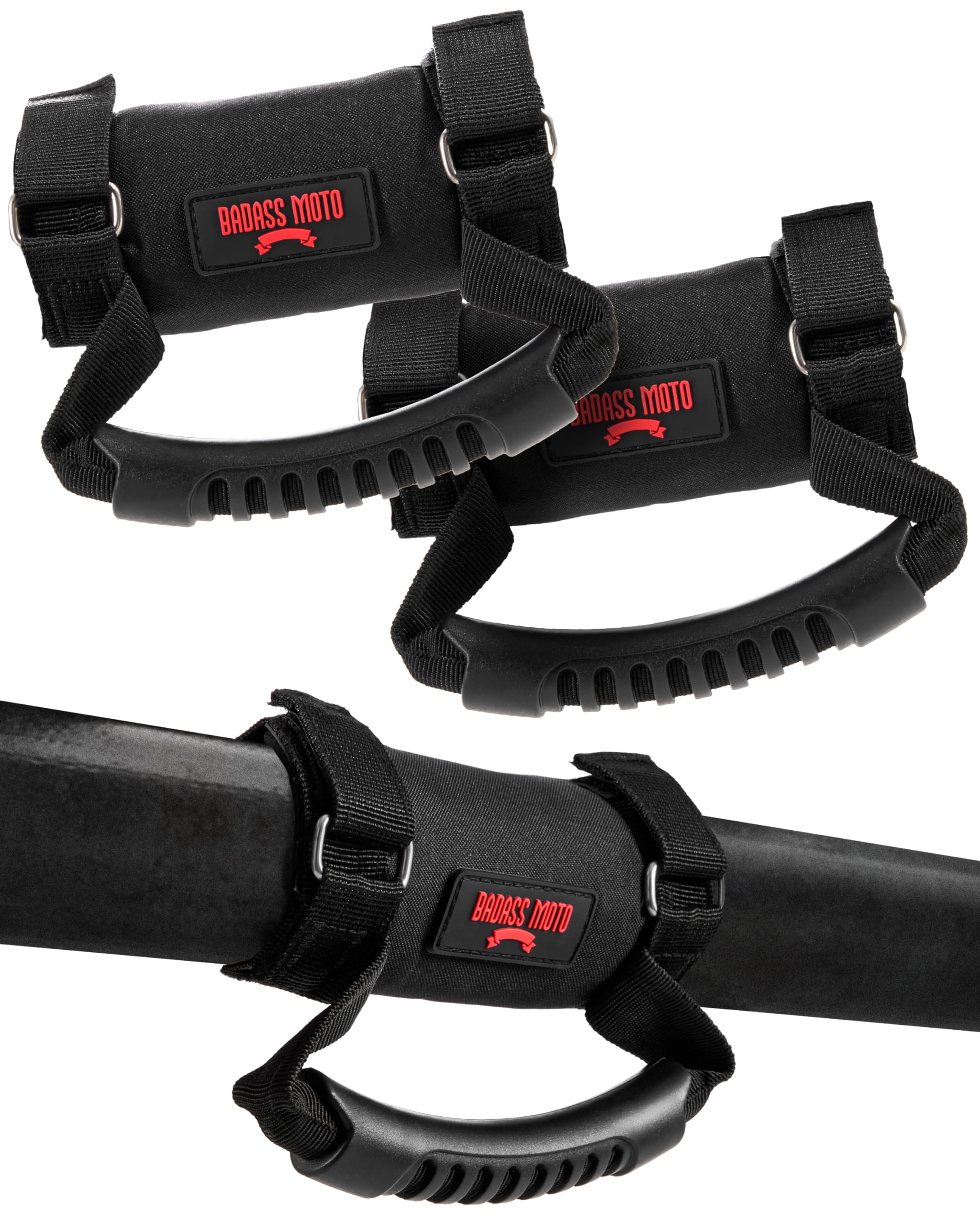 Roll Bar Grab Handles - SXS, ATV, & UTV Grab Handles Grips for 1.5 to 2'' Rollbar - Black & Red Hand Grip Grabs with Stainless S