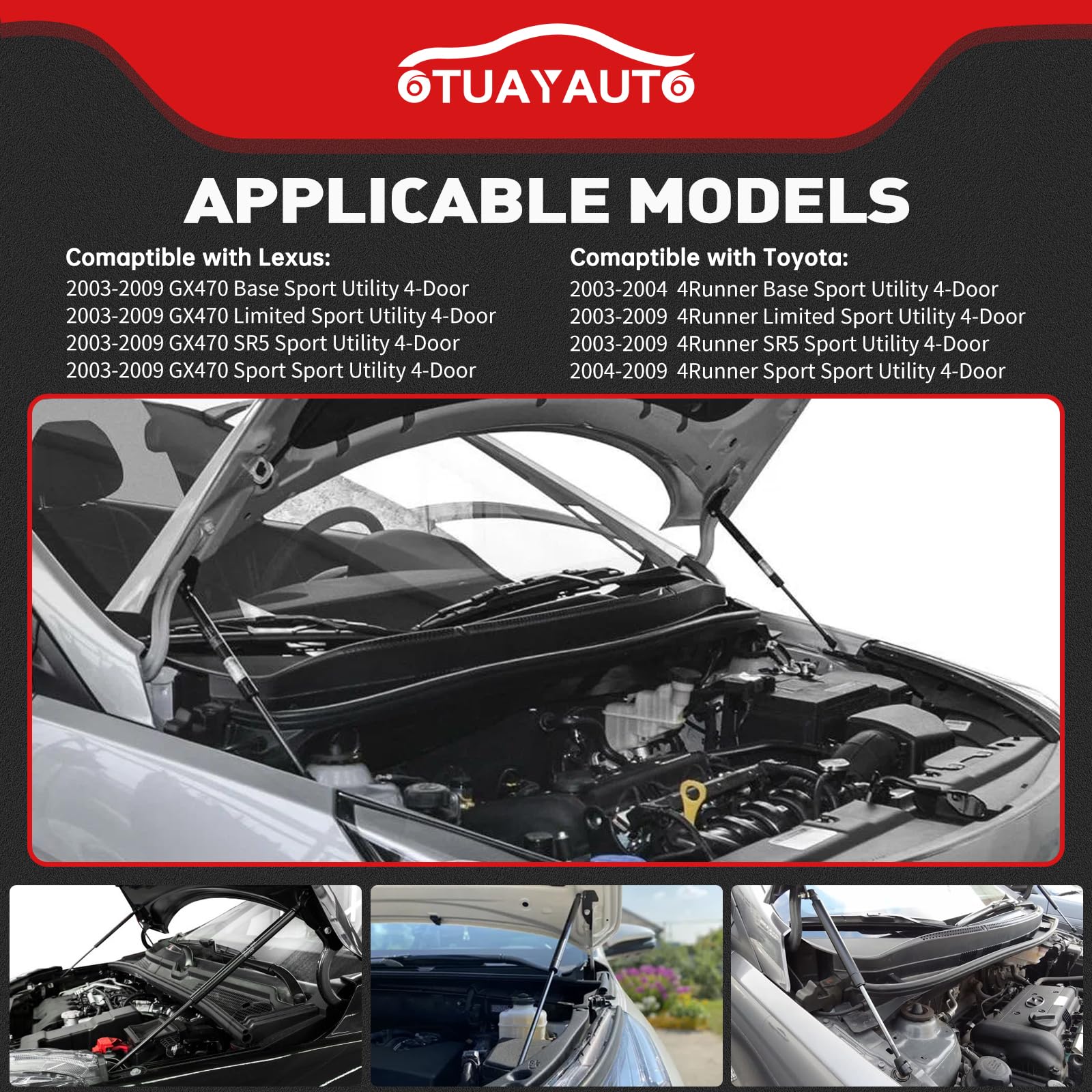 OTUAYAUTO Hood Struts for 2003-2009 Lexus GX470 & Toyota 4Runner, OEM # SG329055, Pack of 2, Durable Lift Support Shock