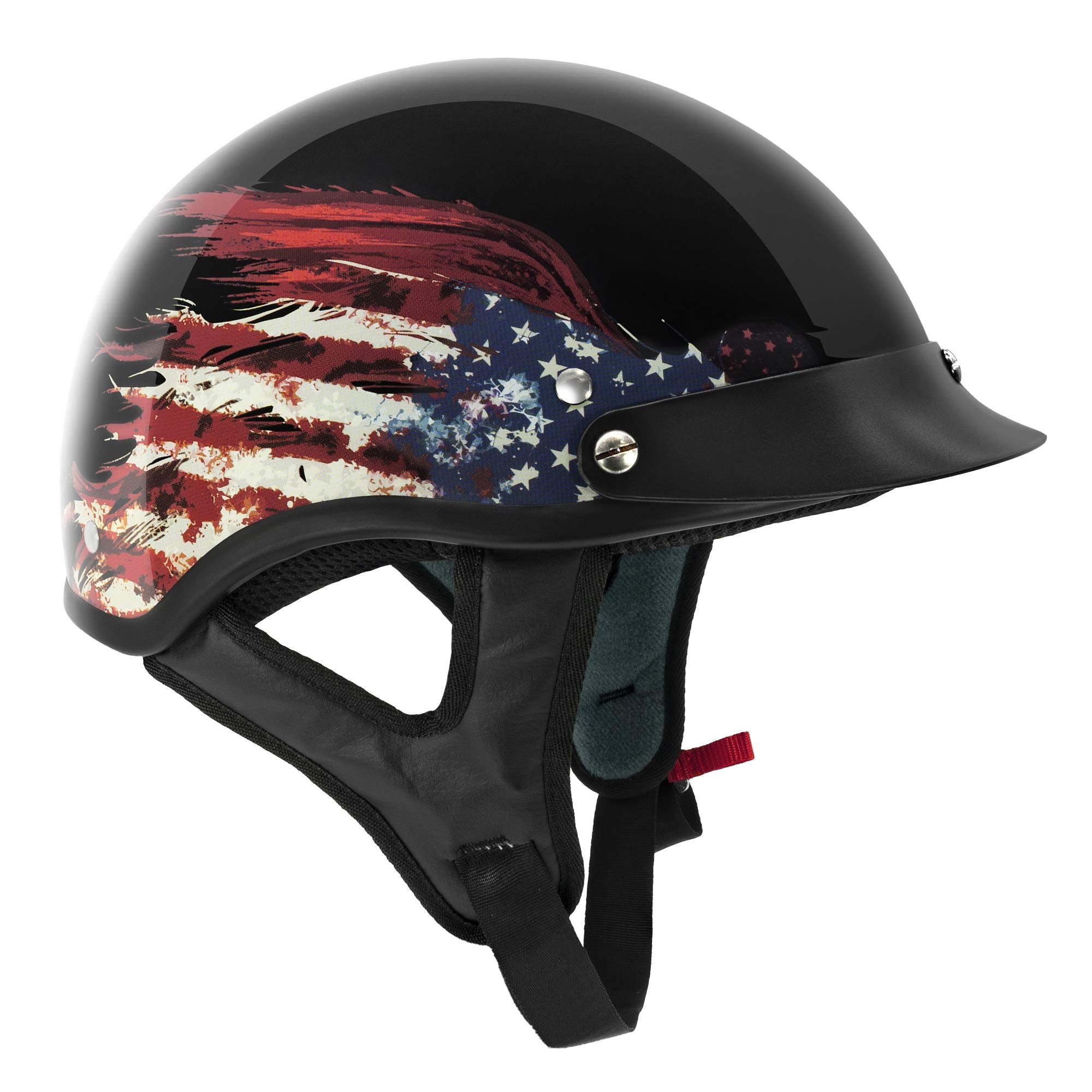 Vcan Cruiser Solid Gloss Black Half Face Motorcycle Helmet (Flag, X-Large)