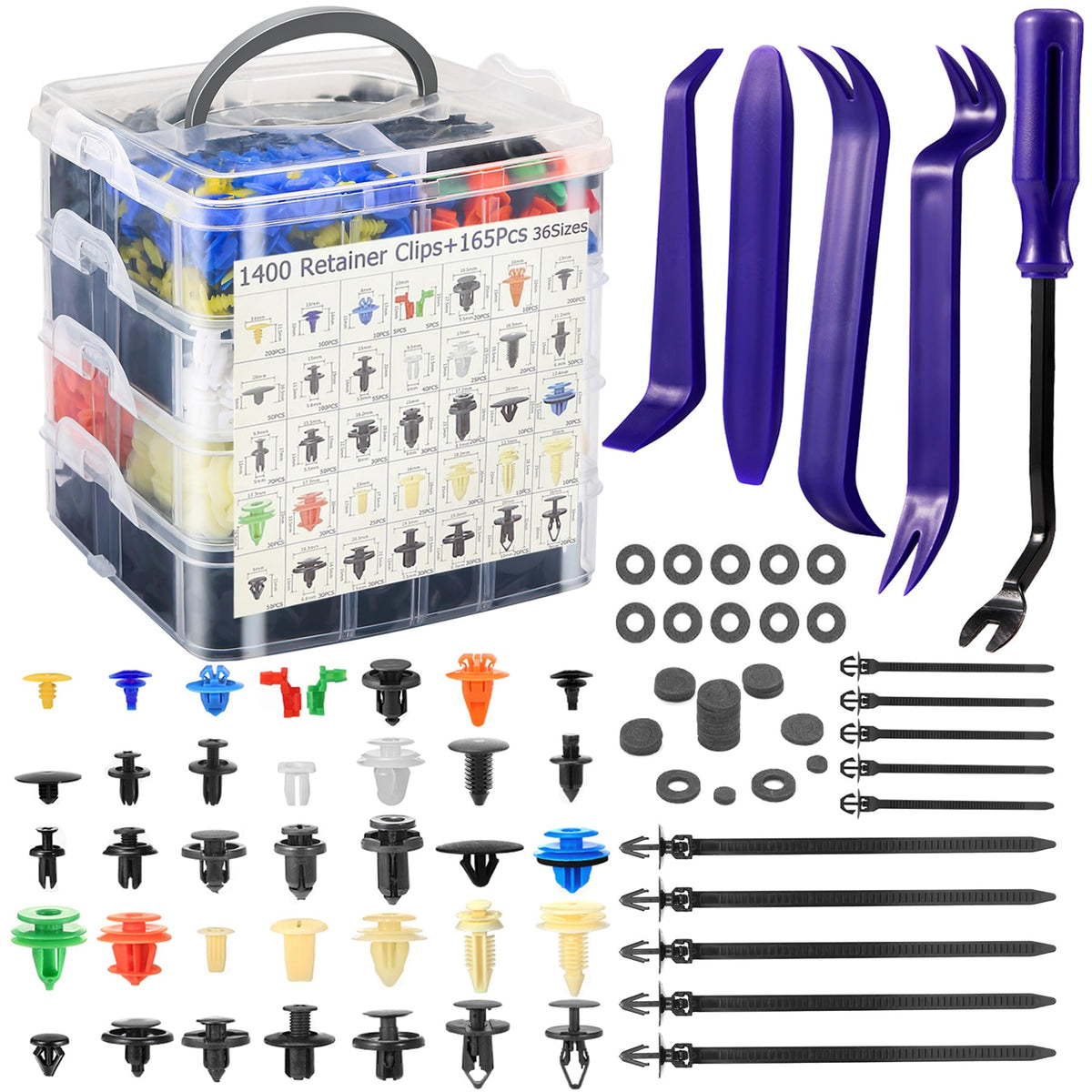 Uolor 1565Pcs Car Push Retainer Clips Kit - 36 Sizes Heavy-Duty Nylon Bumper Fender Clips & Auto Fasteners for Toyota GM Ford Ho
