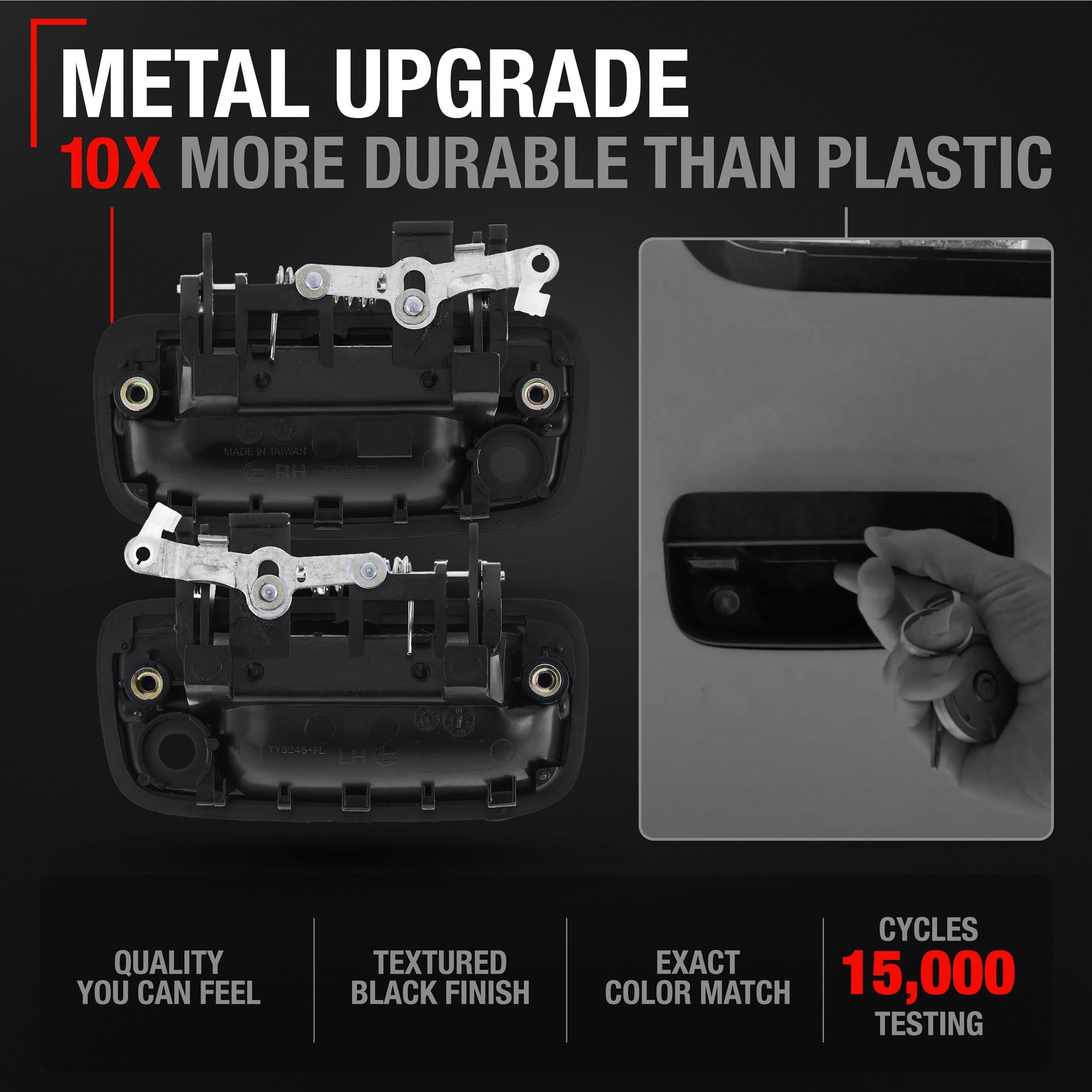 T1A Exterior Door Handle Set for 1995-2004 Toyota Tacoma, Metal, Black, Driver & Passenger, Models 69220-35020, 69210-35020