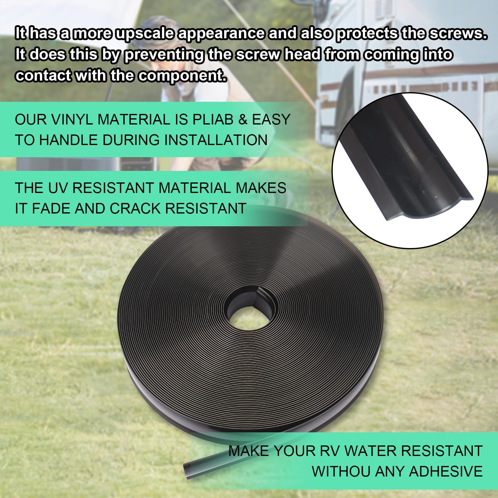 1'' Black Vinyl Trim Molding Screw Cover Rv Boat Camper Travel Trailer (75 Ft)