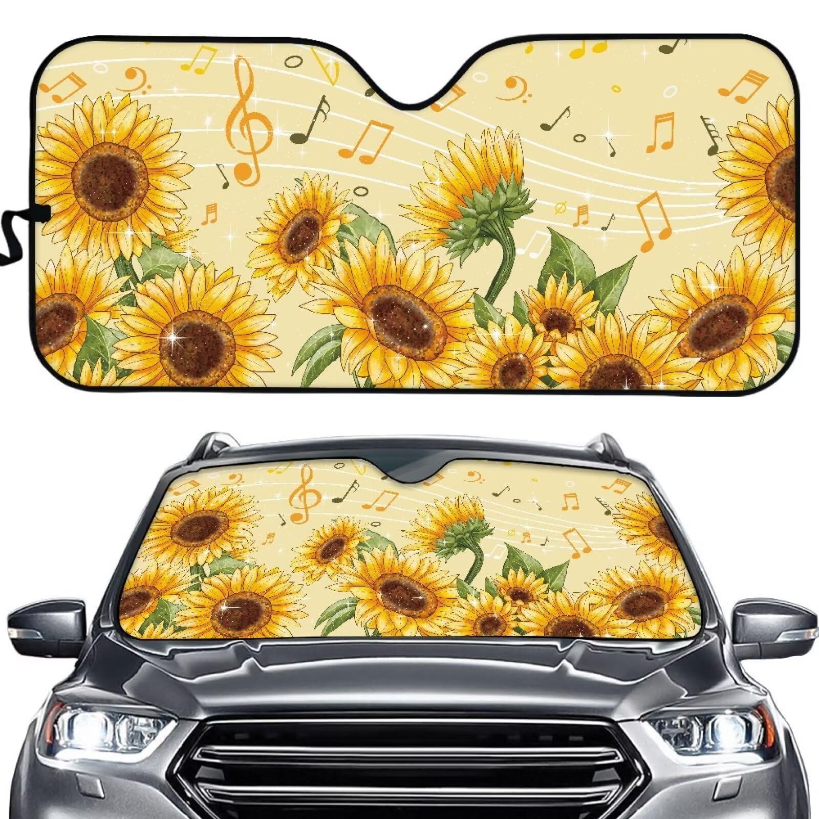 FOR U DESIGNS Sunflower Print Windshield Sun Shade Blocks UV Rays, Car Front Window Sunshade Heat Protection, Auto Sun Visor Kee