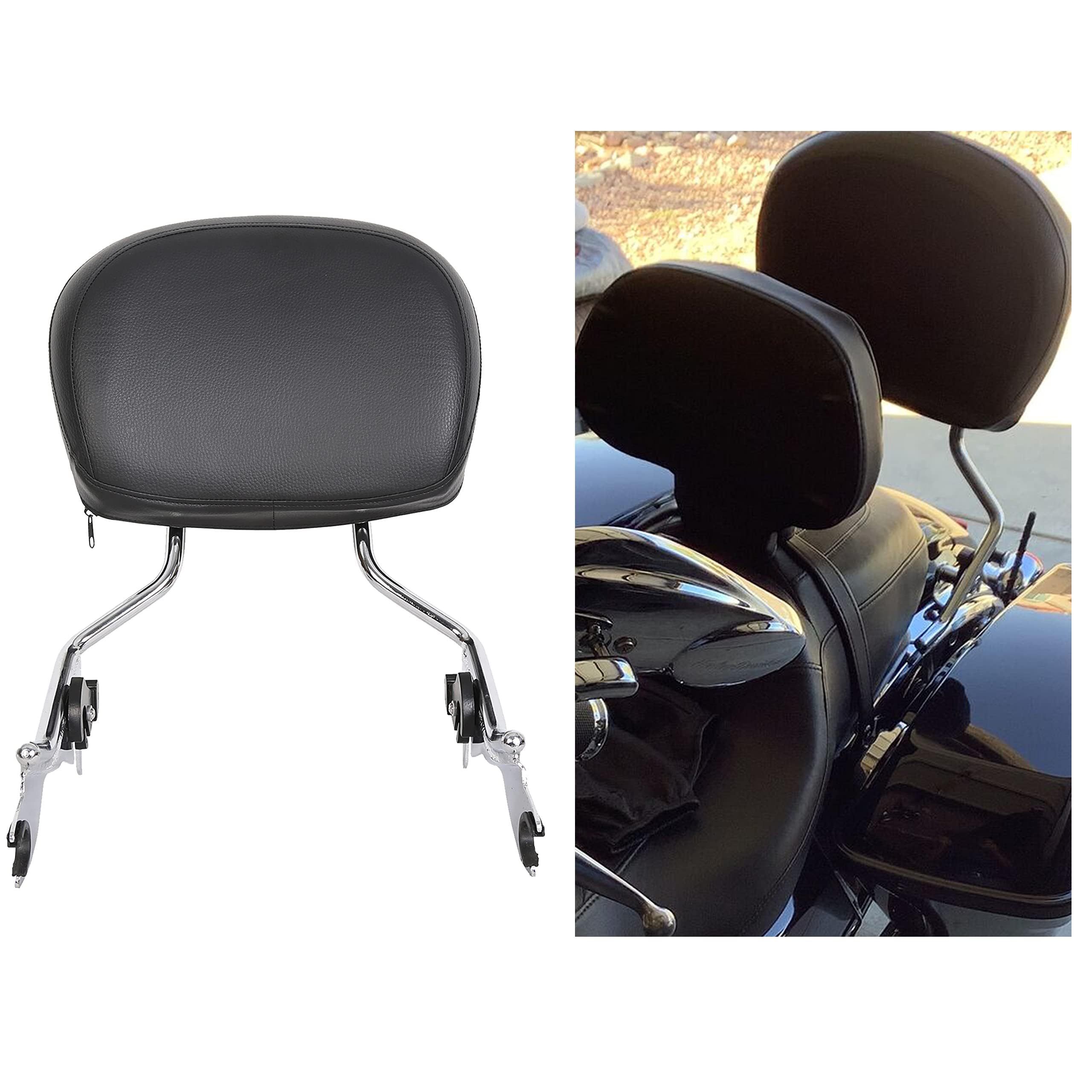 Ecotric Adjustable Detachable Sissy Bar Backrest Compatible With 2009-2024 Harley Touring Road Electra Tri Street Glide/Road King/Ultra Limited Flhx Flhr W/Pad (Chrome)