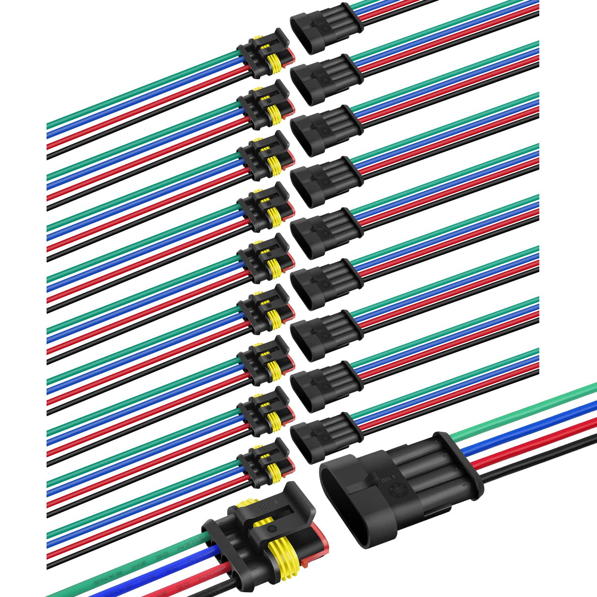 Nilight 4Pin Way Electrical Wire Connector 10 Pack 16Awg Male Female Plug Socket Quick Disconnect Waterproof Play 1.5Mm Series T