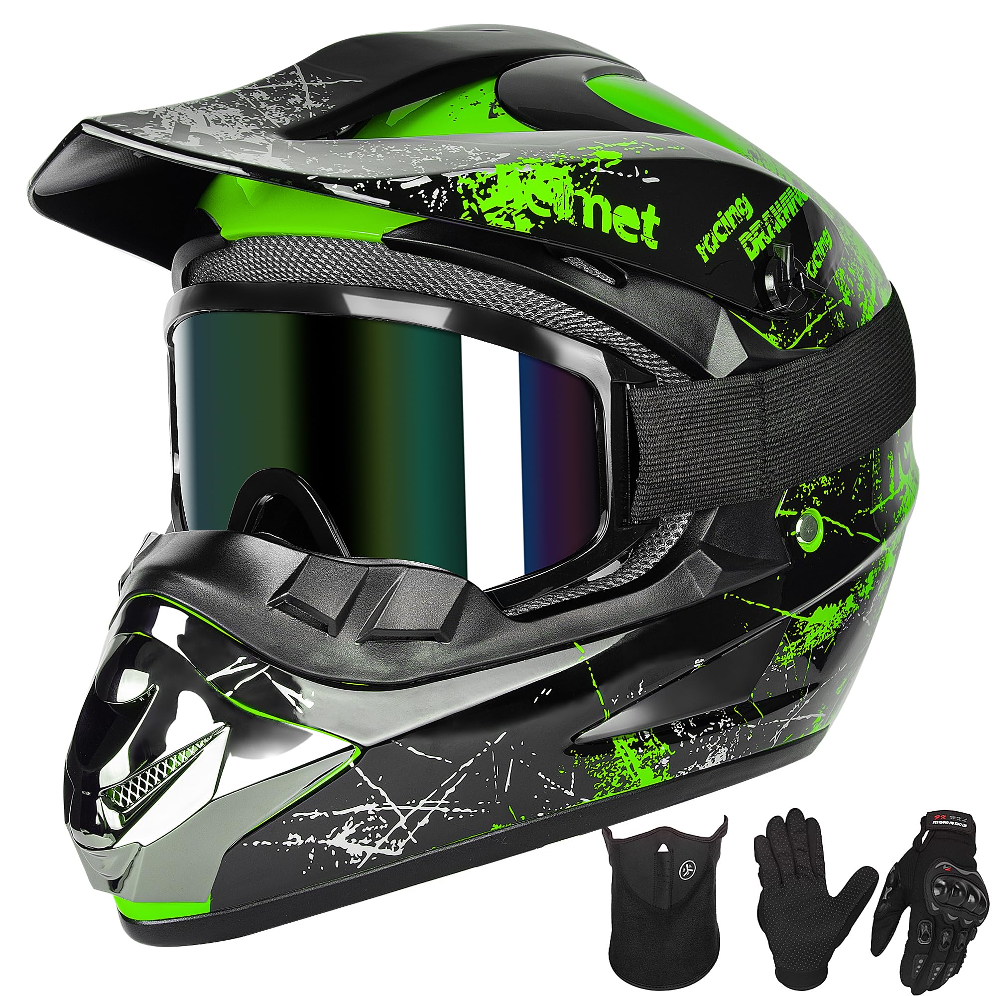 Yesmotor Youth Kids Motocross Helmet Full Face Motorcycle Dirt Bike Off-Road Mountain Bike Bmx Mx Atv Helmet With(Gloves Goggles