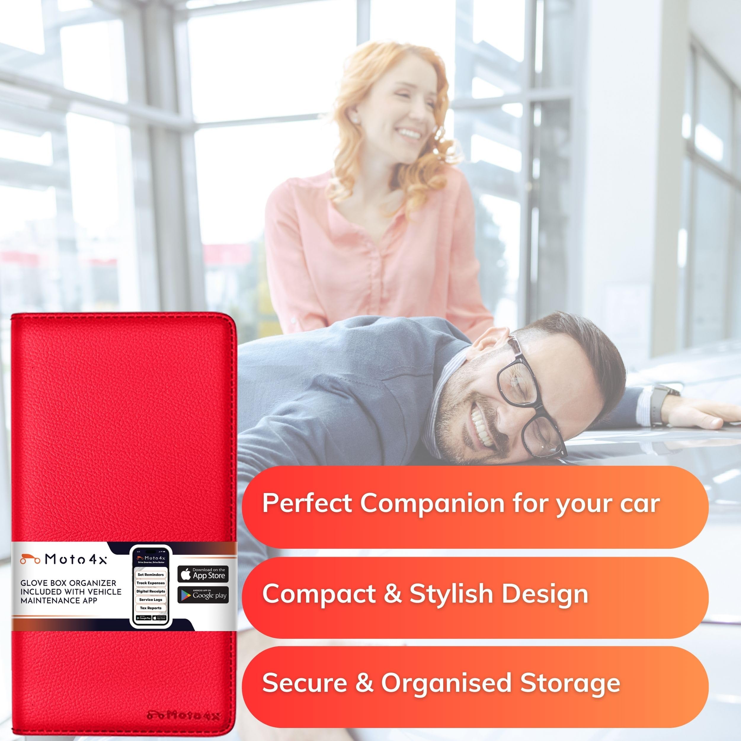 Red Magnetic Shut Premium Pu Leather Insurance And Registration Holder, Glove Box Organizer For Car, Stylish Car Accessories, Or