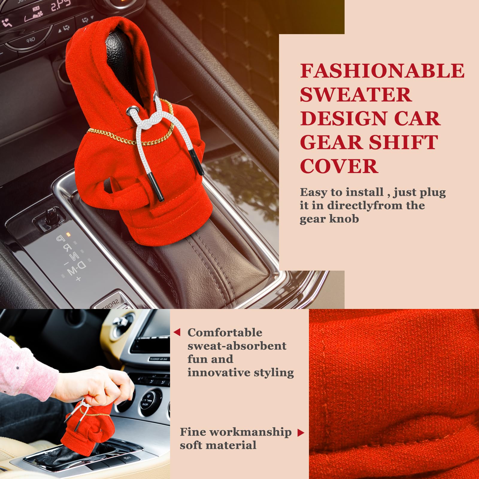 Yajeea Car Gear Shift Hoodie, Funny Mini Hoodie Car Decor, Winter Warm Universal Fit Shift Knob Cover, Automotive Interior Acces