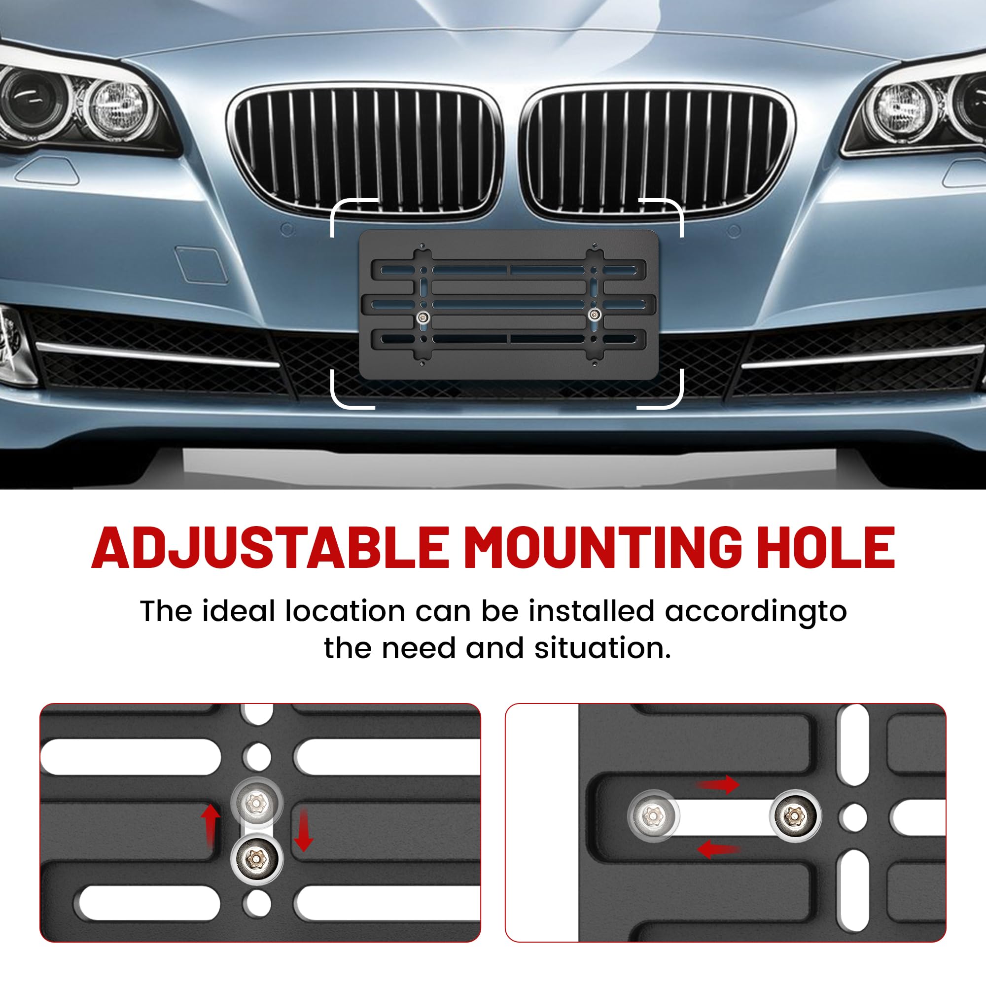 Red Wolf Front License Plate Bracket Holder Frame Tag Universal For Car Truck Van Suv With 6 Screws And Wrench Kit Black Easy Mo