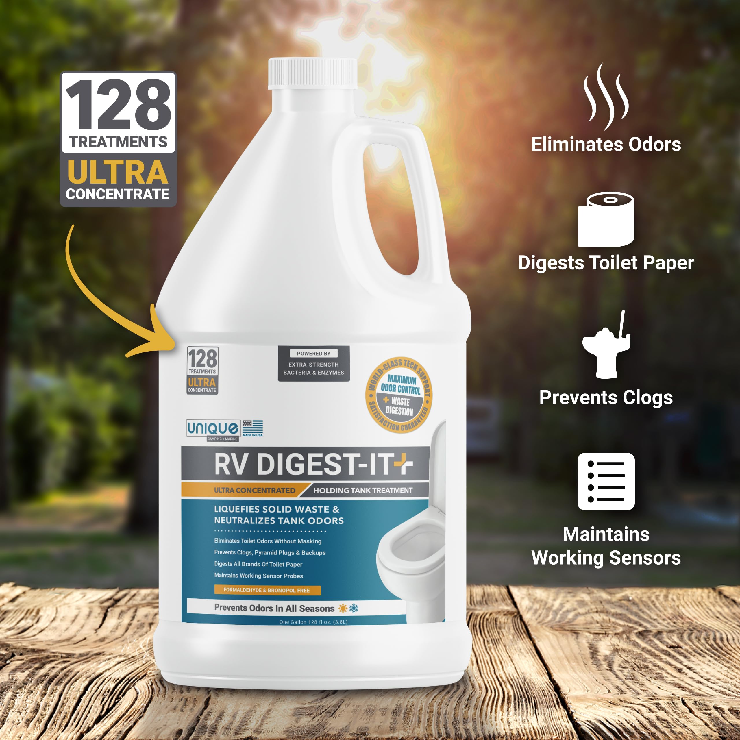 Unique Rv Digest-It+ Extra-Strength Ultra-Concentrate Gallon Refill - 128 Rv Toilet Treatments - Eliminates Smells And Liquifies