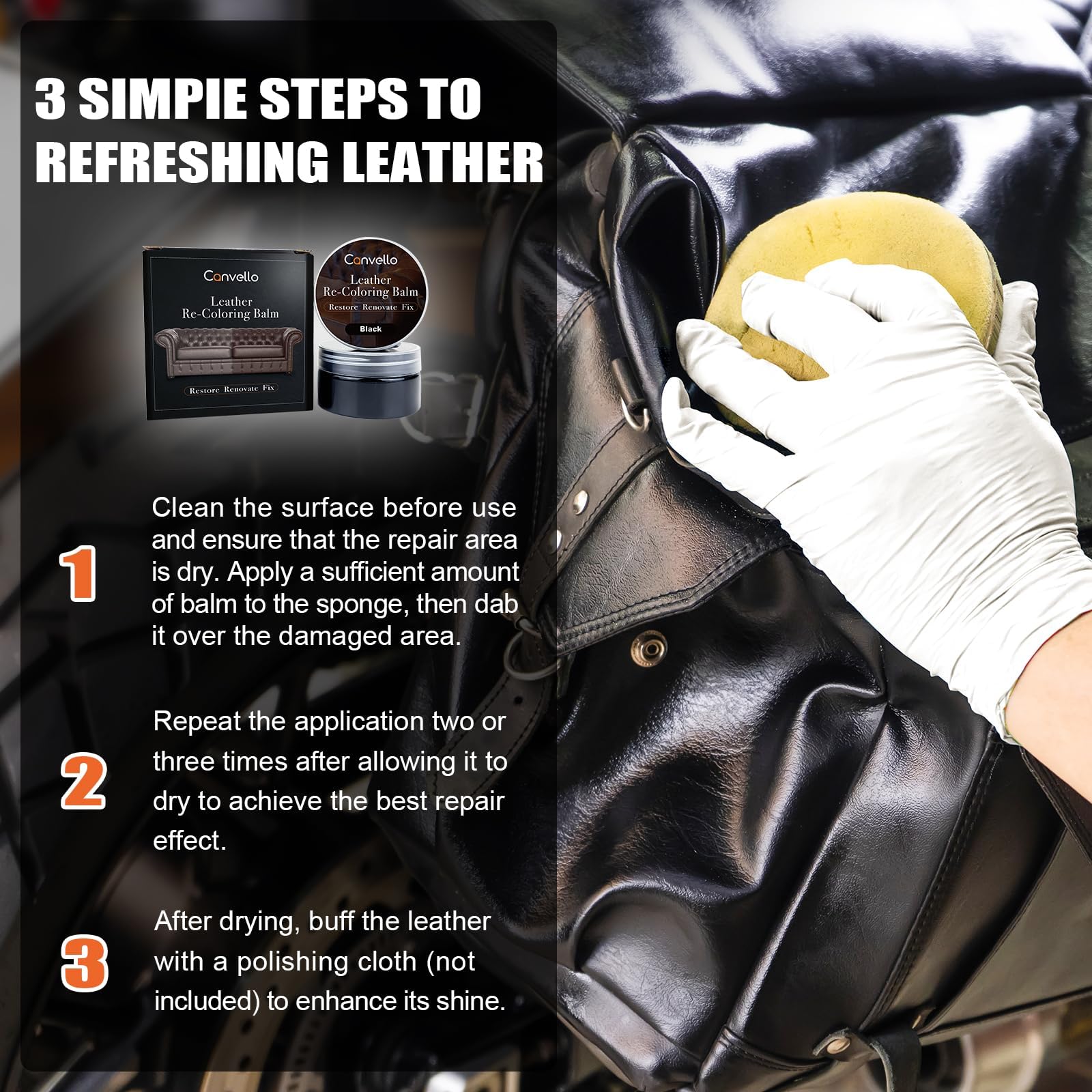 Kiepol Black Leather Repair Kit, Black Leather Recoloring Balm, Leather Dye - Restore & Renew Scratch, Faded And Aged Leather &