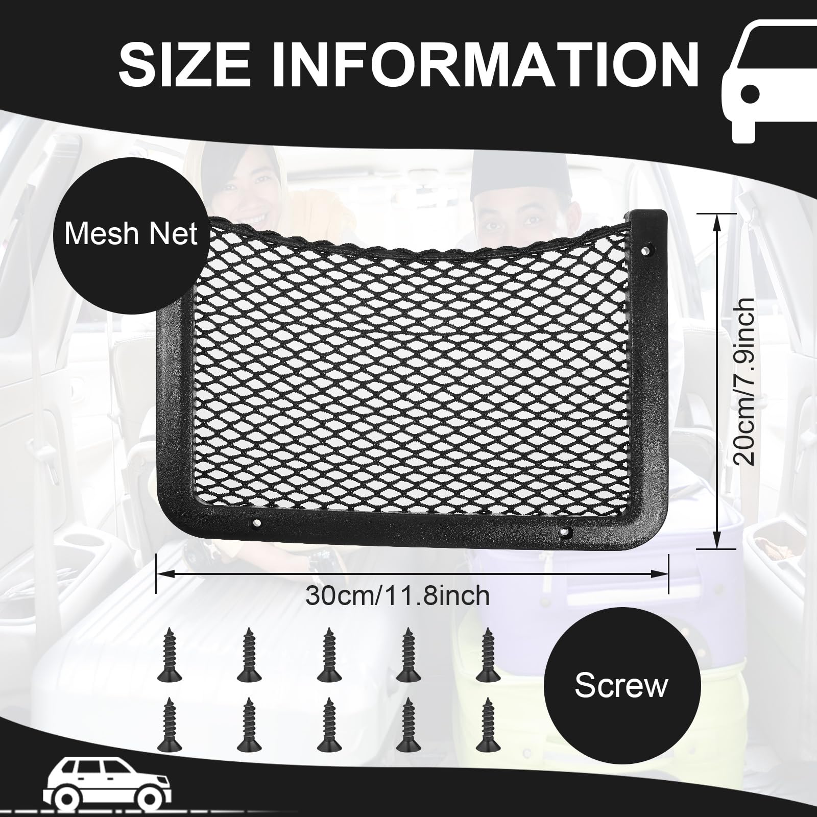 Frienda 1 Pc Abs Plastic Frame Car Storage Net Bag Phone Car Mesh Net Holder Rv Storage Boat Cargo Pocket Organizer Framed Mesh