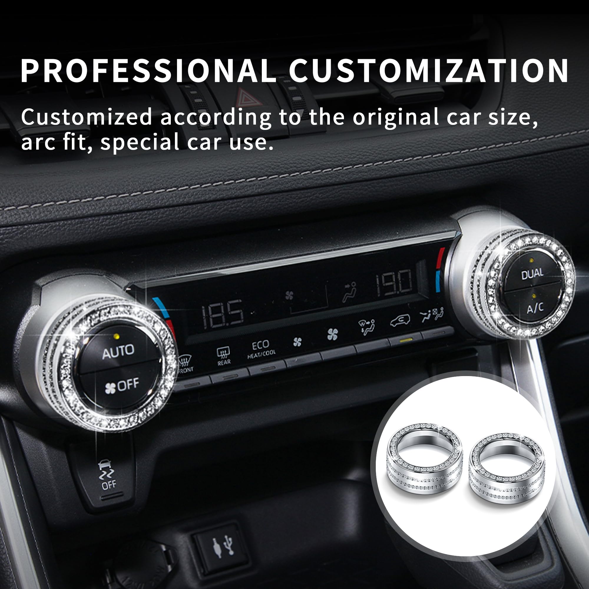 Polodunn Bling Crystal Car Interior Accessories For Toyota Rav4 2025 2024 2023 2022 2021 2020 2019 -Air Conditioning Knob Cover,