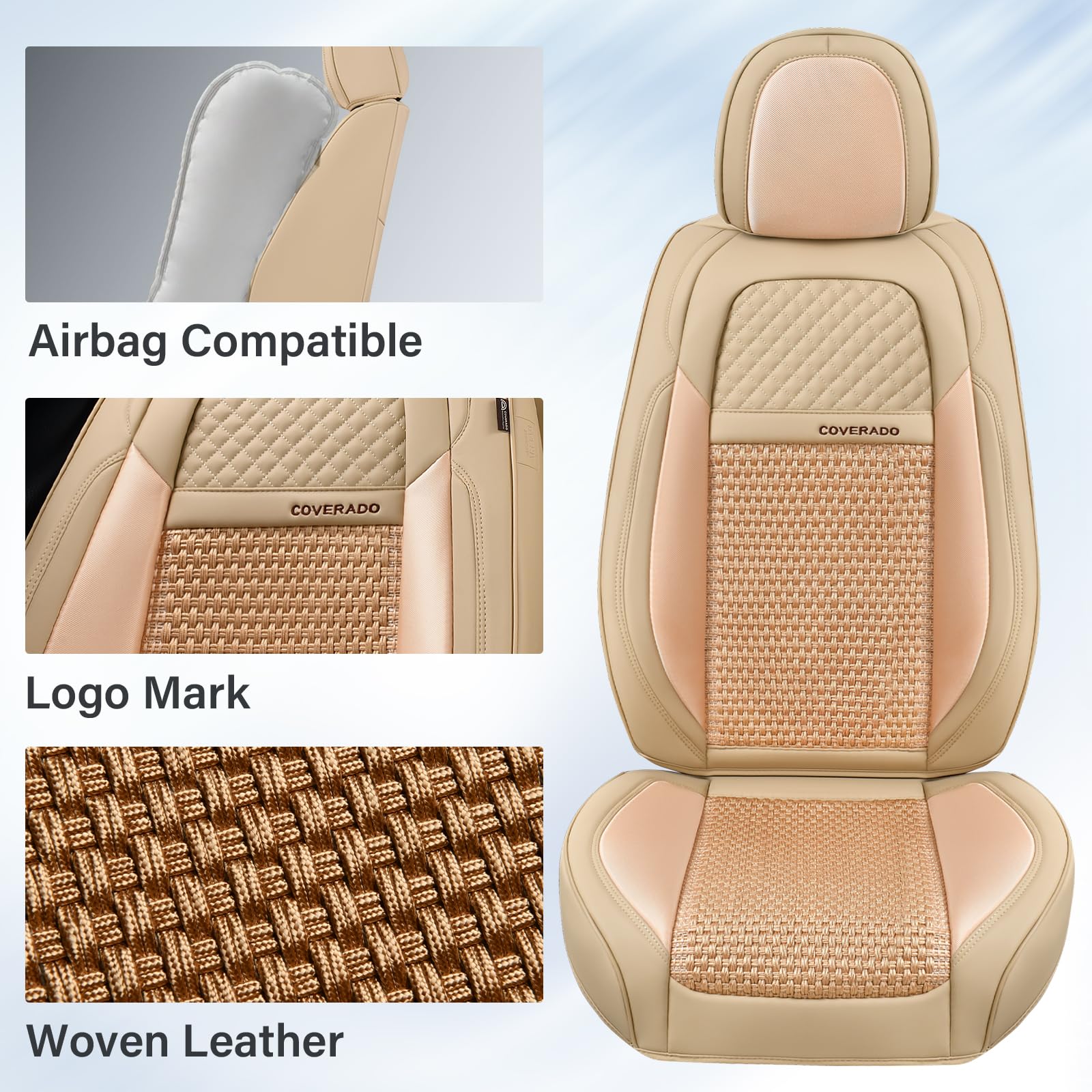 Coverado Car Seat Covers Front Seats, Waterproof Front Seat Covers Nappa Leather Seat Covers For Cars, Breathable Summer Car Sea