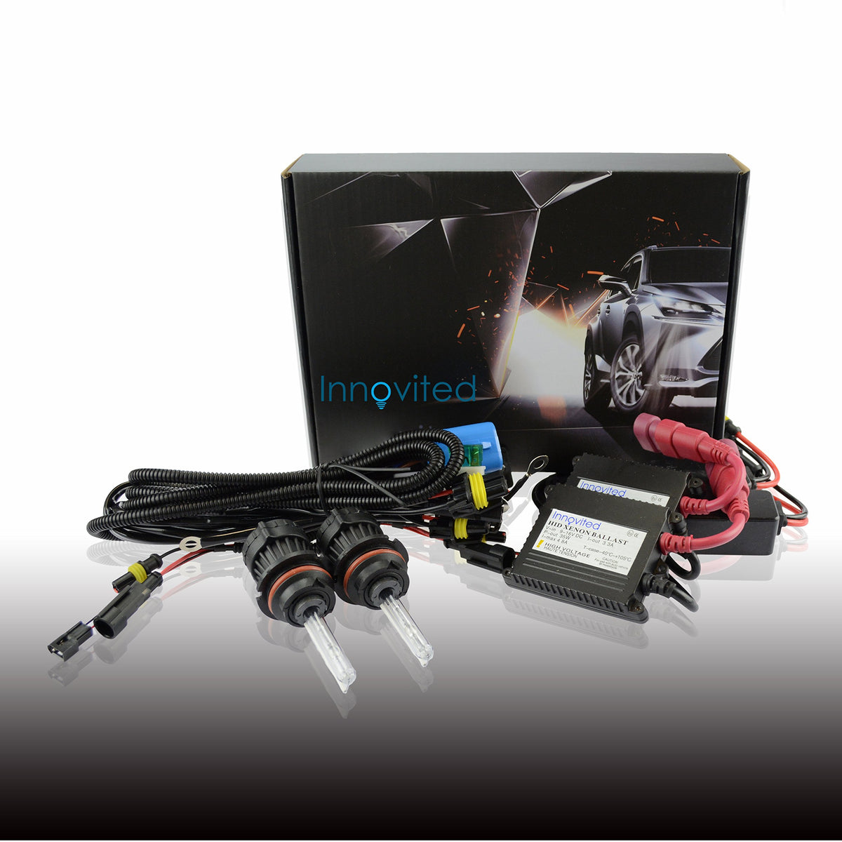 Innovited 35W DC Slim Digital Ballast x 1 Pair with HID Xenon Bulb x 1 Pair Bundle - 9004 9007 - 6000K Bi Xenon HI/LO - Diamond 