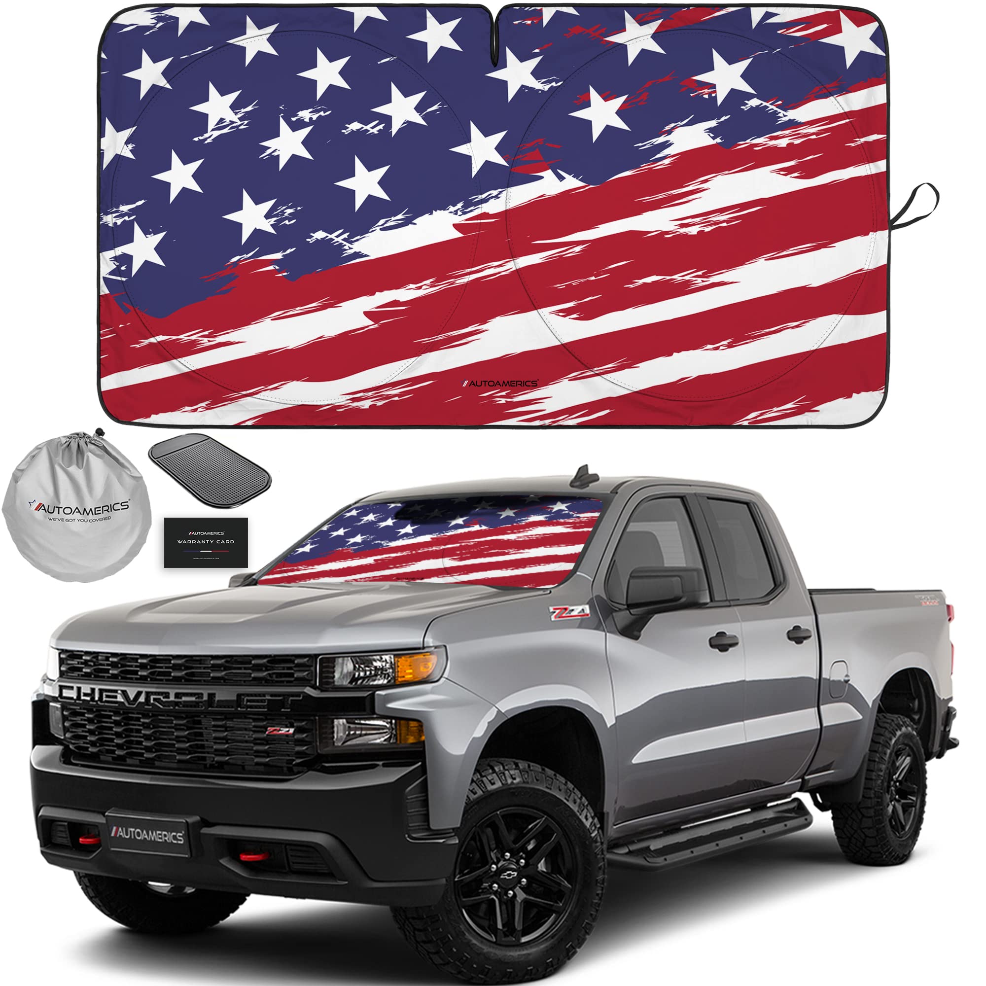 Autoamerics 1-Piece Windshield Sun Shade Usa Art Flag - 2 American Design - Foldable Car Front Window Sunshade For Most Sedans S