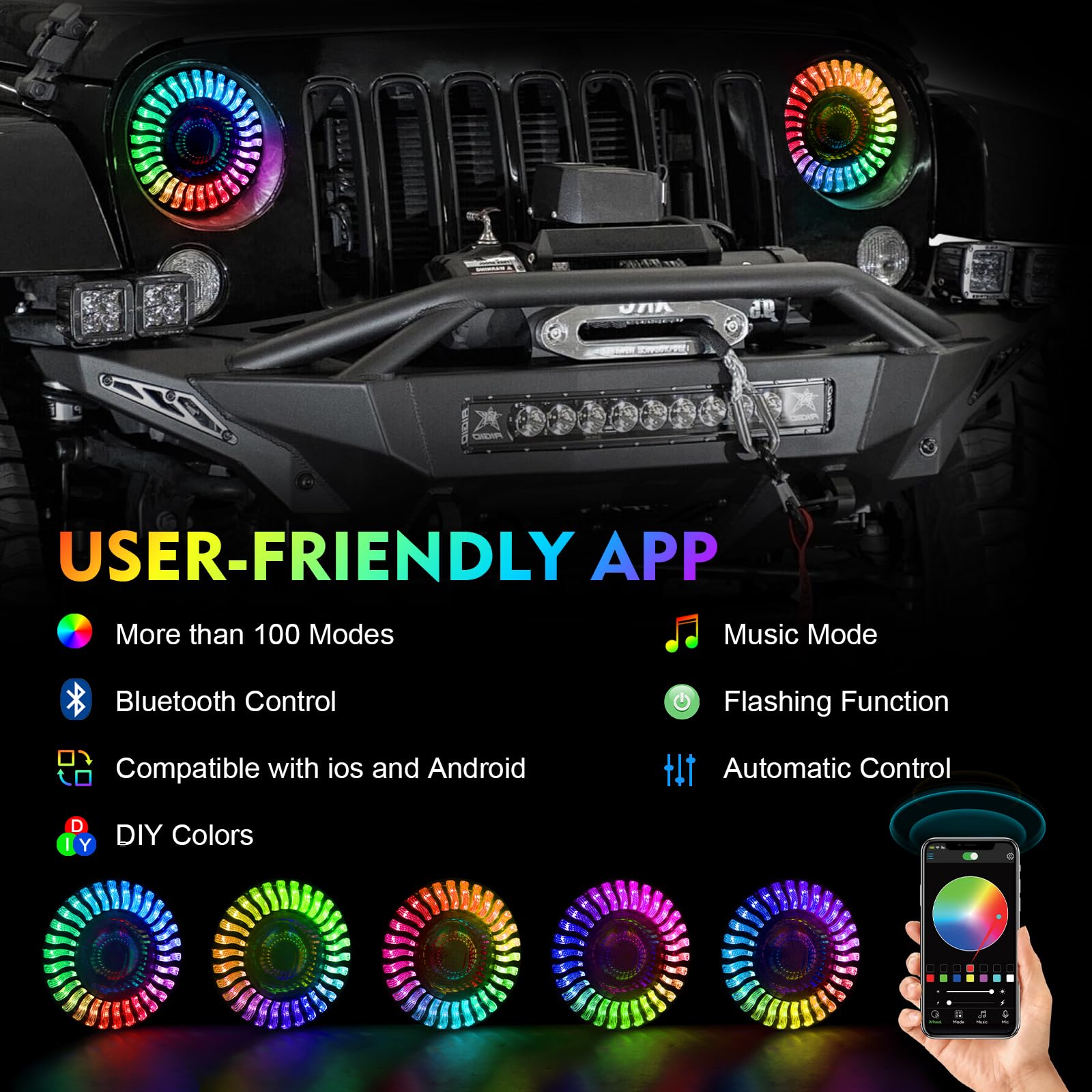 Beeyeo 7 Inch Led Headlights With Drl And Hi/Lo Beam 7'' Round Headlight For 1997-2017 Wrangler Jk Jku Tj Lj, Dot Approved, Anti