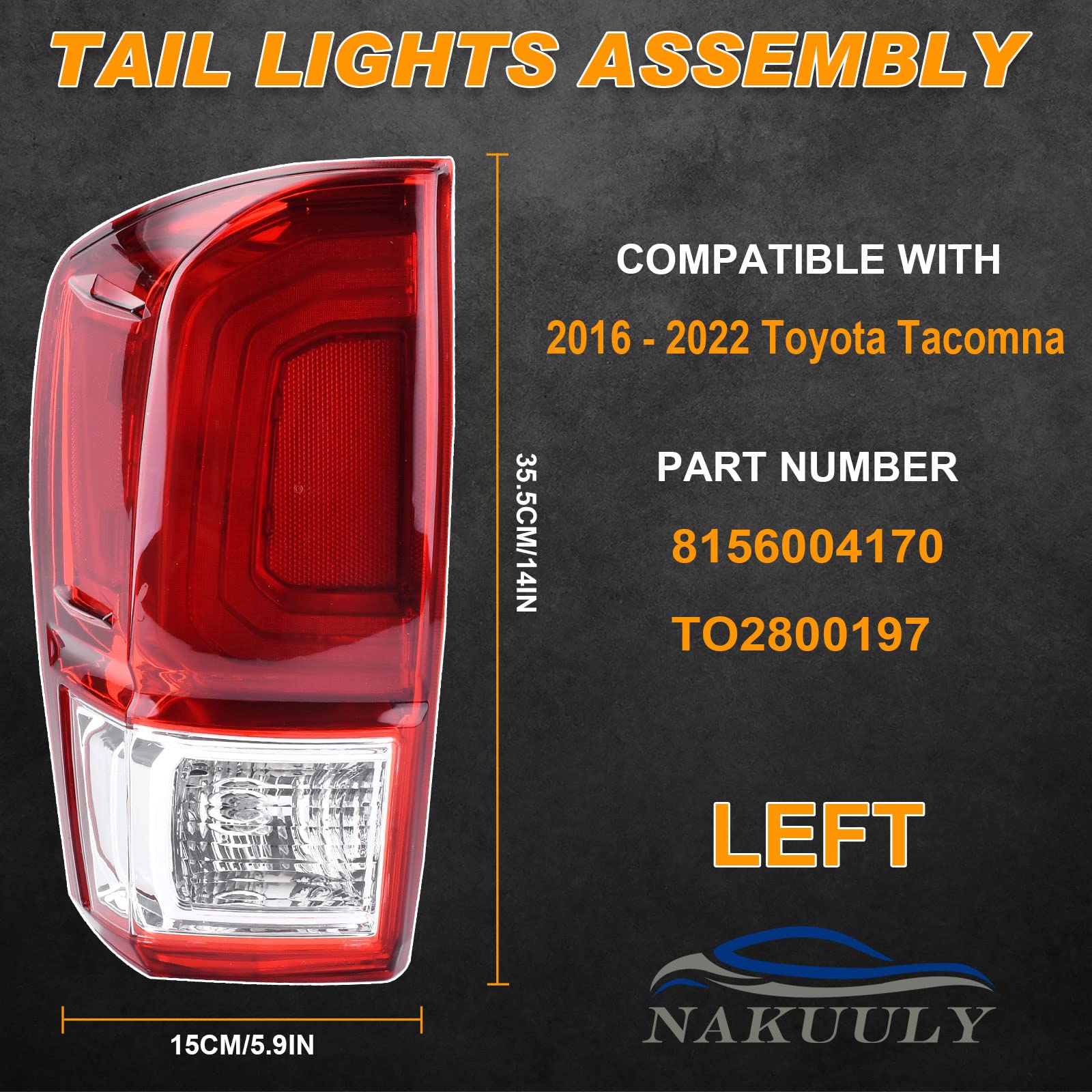 Nakuuly Tail Light Rear Lamp Compatible With 2016-2022 Toyota Tacoma Left Driver Side Taillight Brake Signal Assembly With Bulb # ?81560-04170