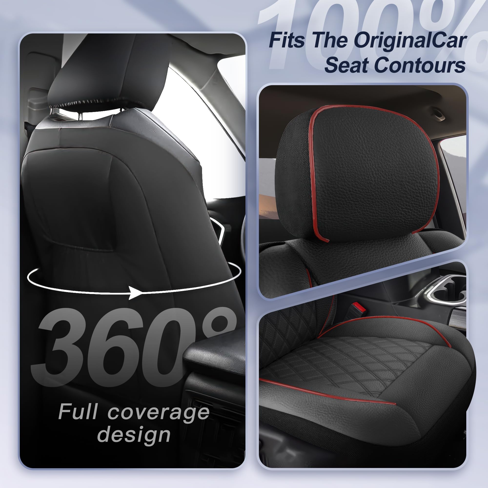 Giant Panda Front Car Seat Cover For Ford F150, Piping Leather Bucket Seat Covers Custom Fit Ford F250 F350 (Red+Black) 2-Pack