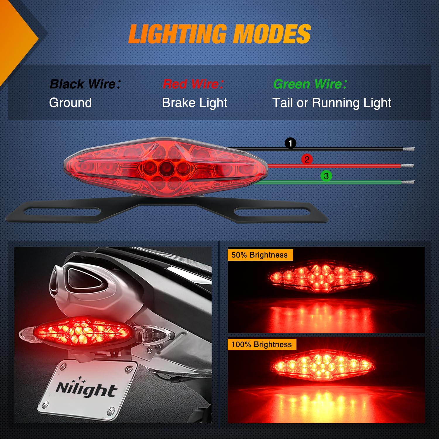 Nilight Motorcycle Tail Lights Led Brake Running Light With License Plate Bracket Dirt Bike Rear Lighting Compatible With Honda