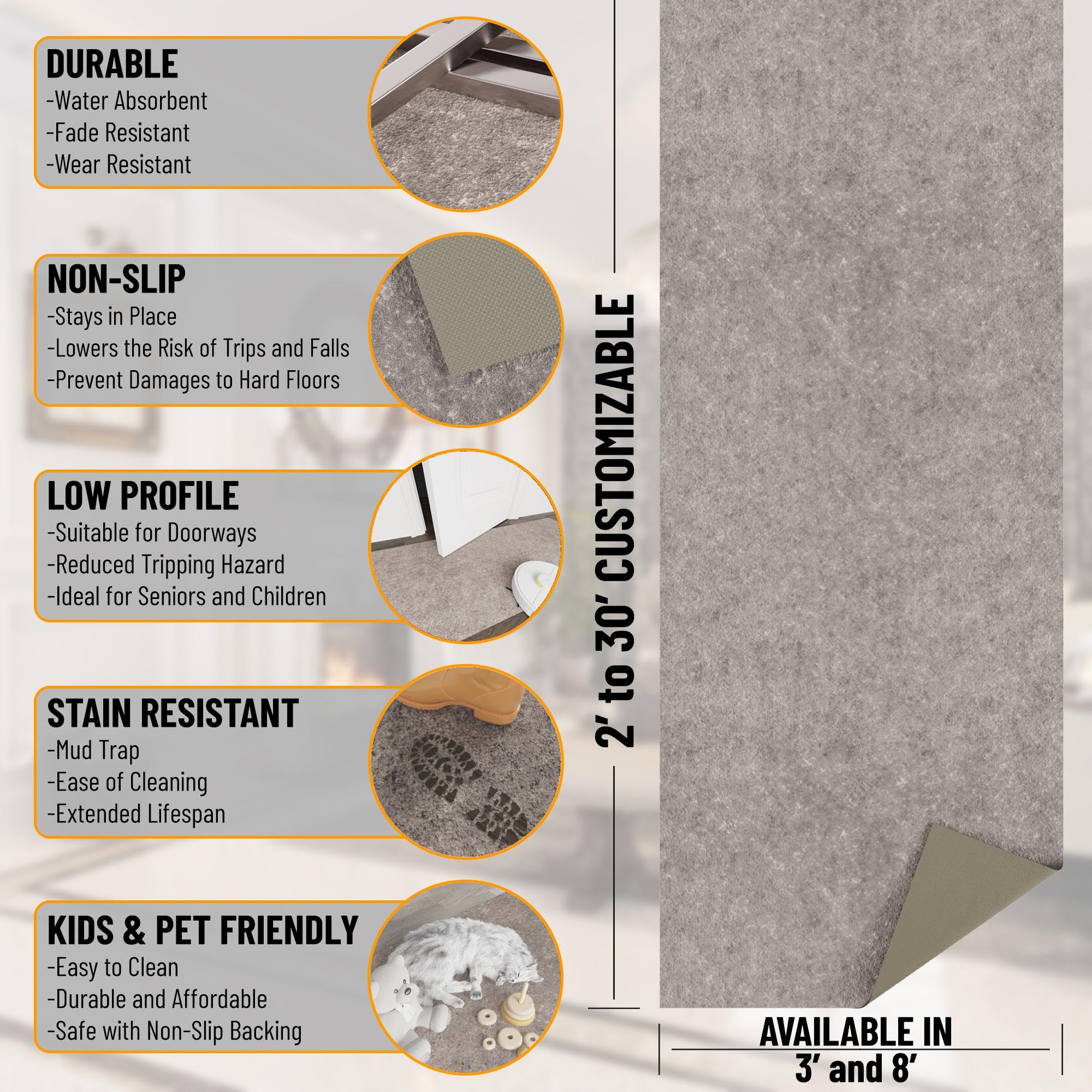 Ottomanson Solid Design Non-Slip Rubberback 8X12 Indoor/Outdoor Area Rug For Living Room, Bedroom, Dining Room, Garage, Patio, 8