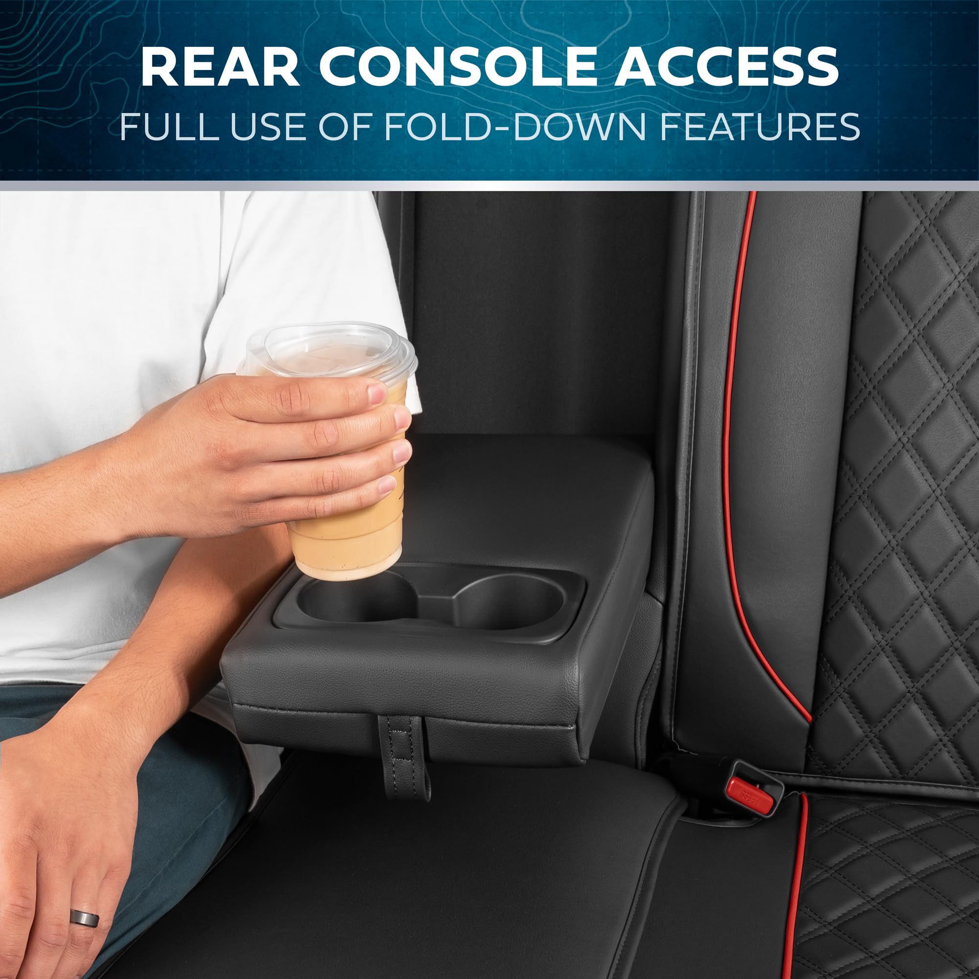 MotorBox Prestige Premium Seat Covers, Semi-Custom Fit Black/Red Car Seat Covers for Rear Bench Automotive Interior Cover for Ca