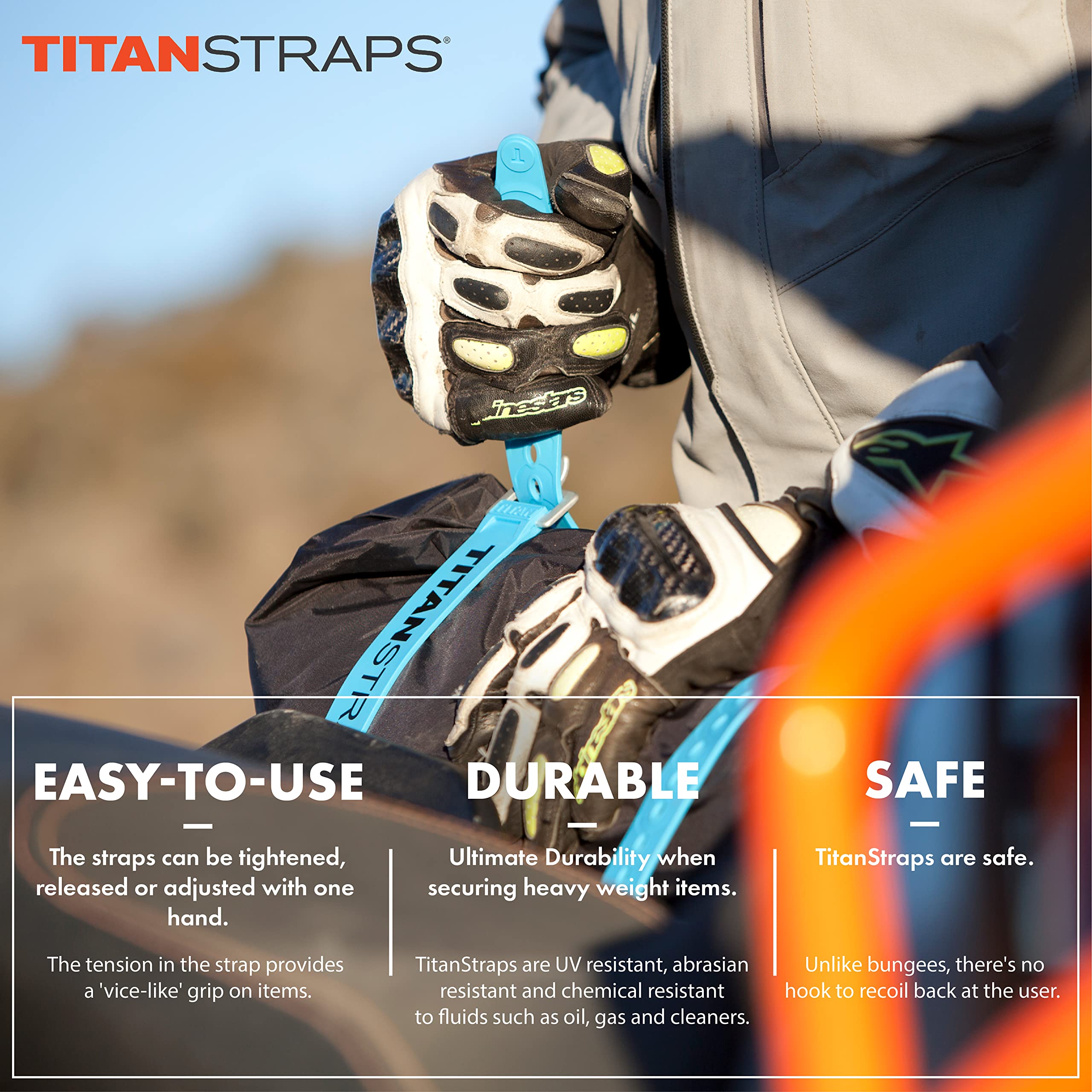 Titan Utility Straps - Easy-To-Use, Reliable Tension Straps Forasecuring Bike  Moto Gear, Skis, Hoses, Field Repair - Useain Fri