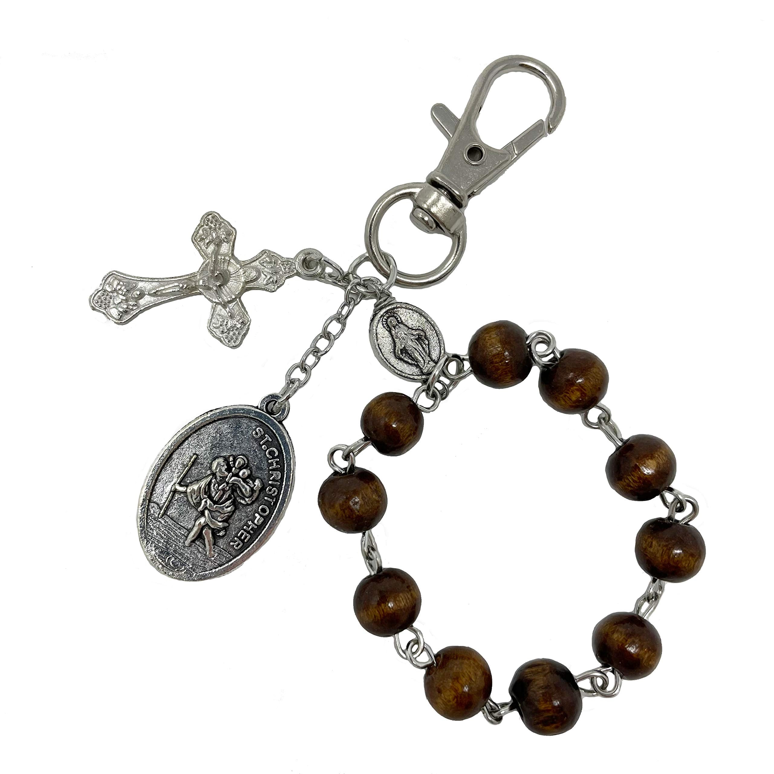 St Christopher Medal For Car - Car Rosary For Rearview Mirror - St. Christopher Keychain Rosary For Car Rearview Mirror