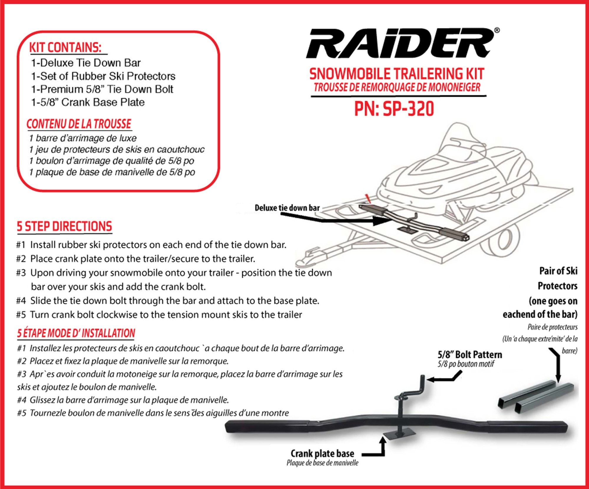 Raider Sp-320 Deluxe 5/8 Snowmobile Trailer Tie Down Secure Kit (Includes Ski Protectors),Black