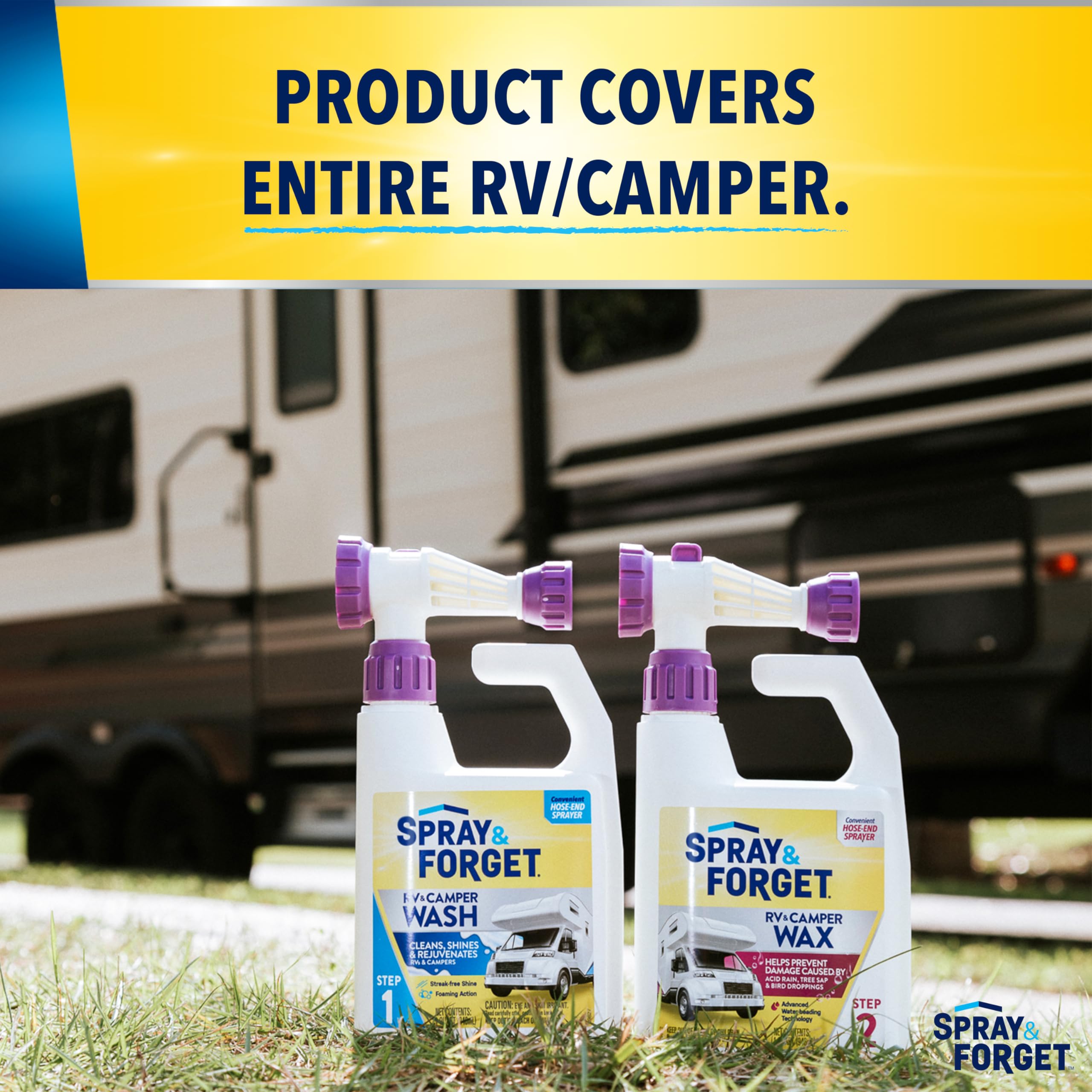 Spray & Forget RV & Camper Wash and Wax Combo, Includes RV & Camper Wash (1 Quart) and RV & Camper Wax (1 Quart) with Convenient