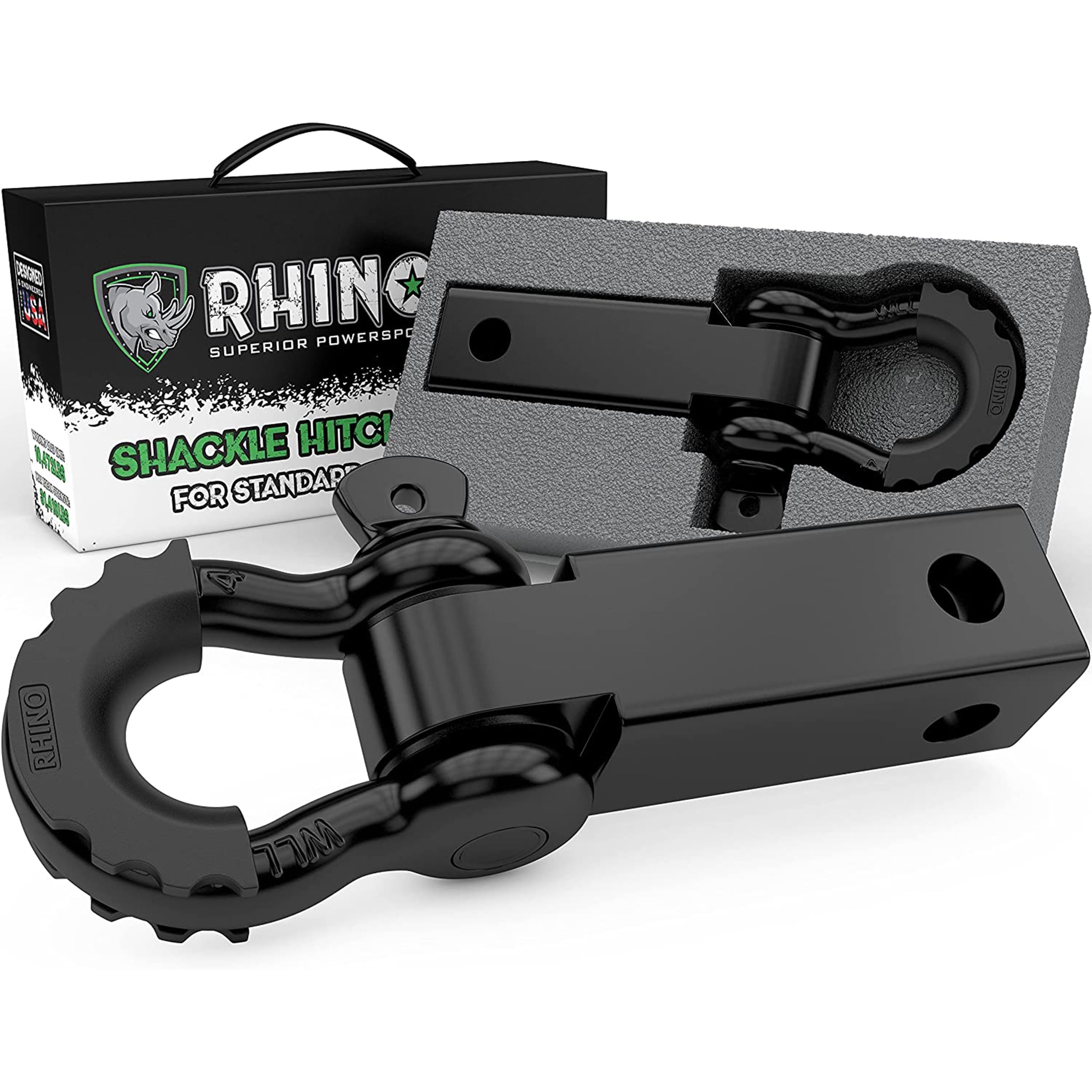 Rhino Usa Shackle Hitch Receiver (Fits 2 Receivers) Best Towing Accessories For Trucks, Jeep, Toyota & More - Connect Your Rhino Tow Strap For Vehicle Recovery, Mounts To 2 Receiver Hitches